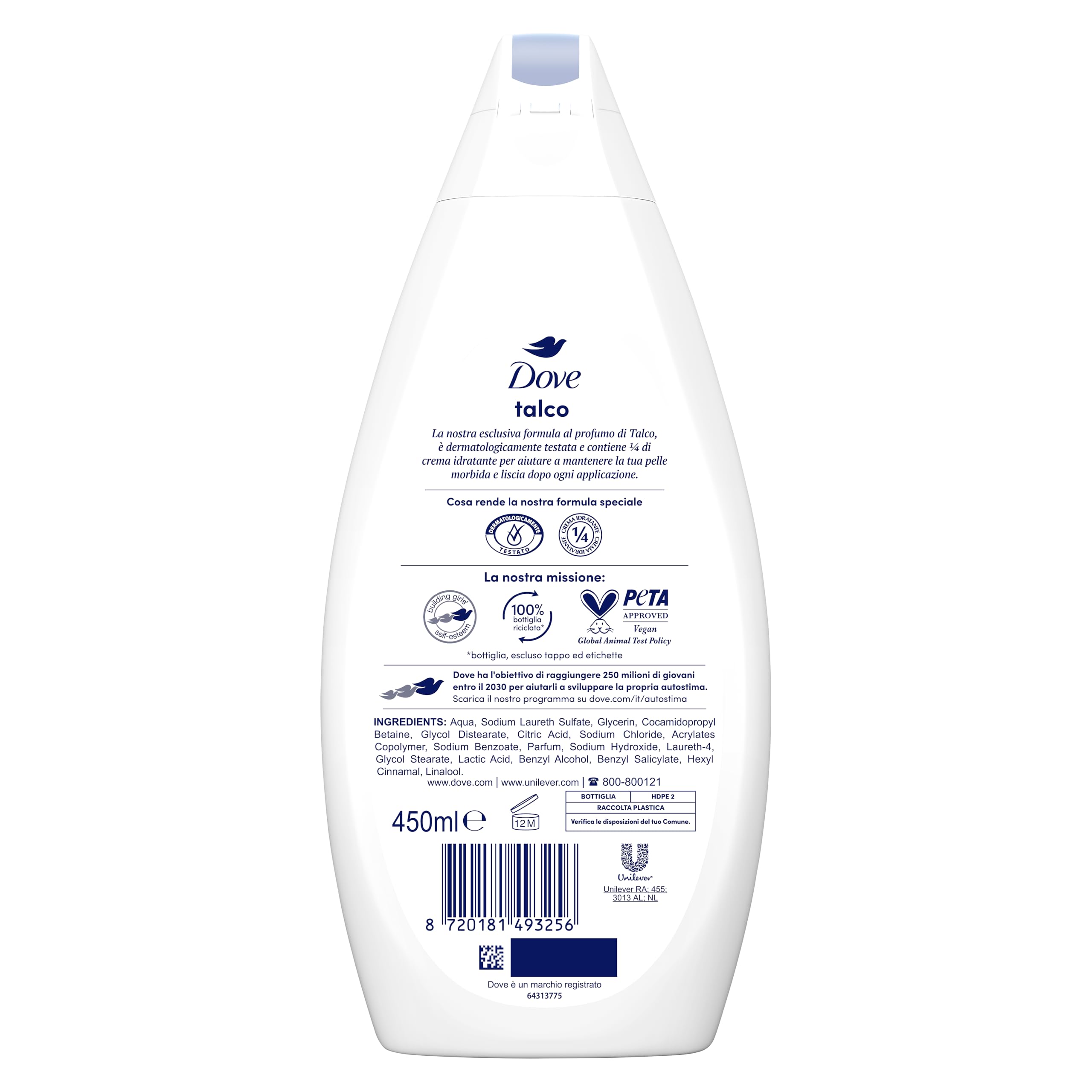Dove Talco Duschgel, Formel mit feuchtigkeitsspendender Dermo-Natur, mit 1/4 Feuchtigkeitscreme, dermatologisch getestet… – Ansicht 2