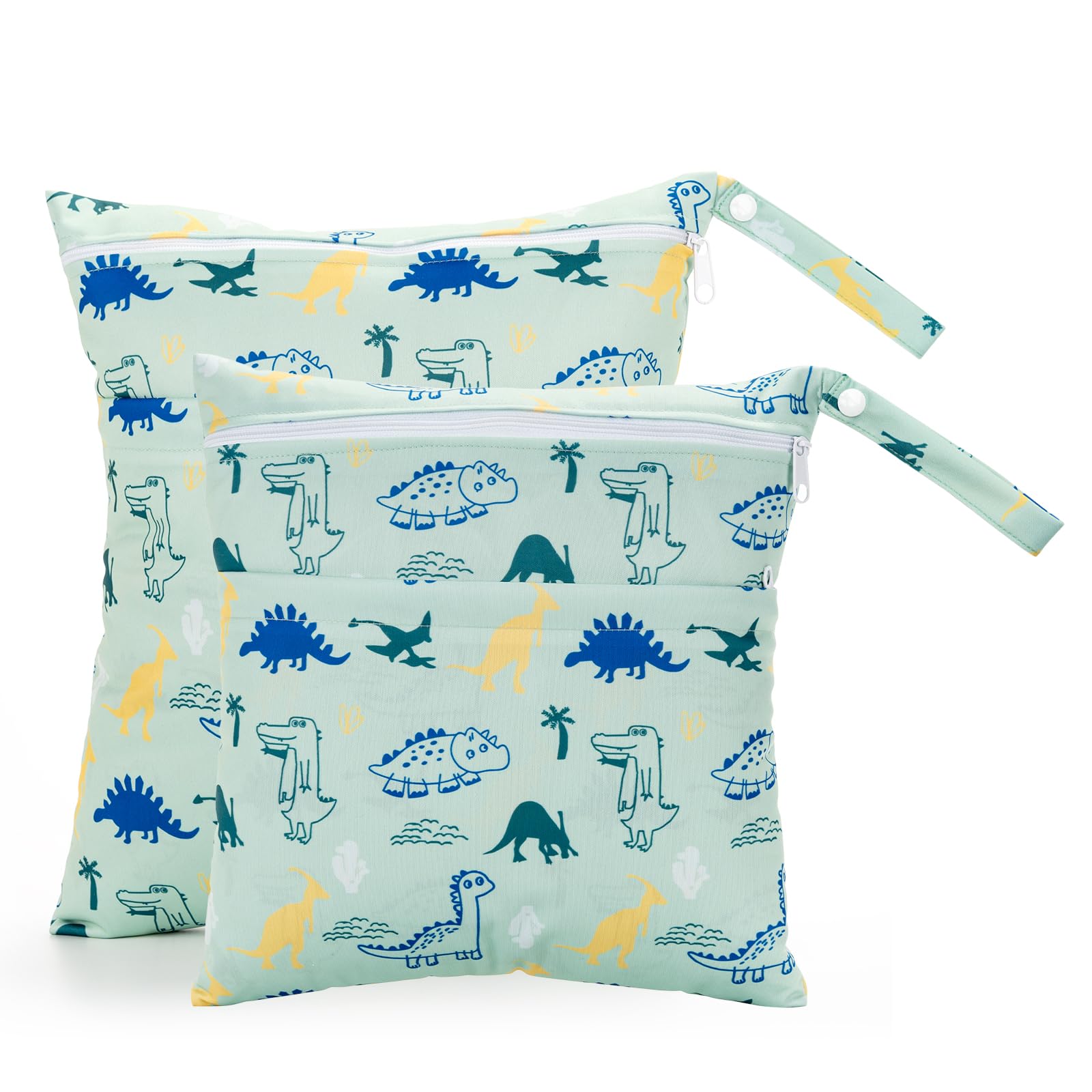 fimaska 2 Pack Wet Dry Bags Waterproof Washable Travel Bags, Wet Bag with 2 Zippered Pockets for Diapers, Daycare, Bathing, Travel, Beach, Wet