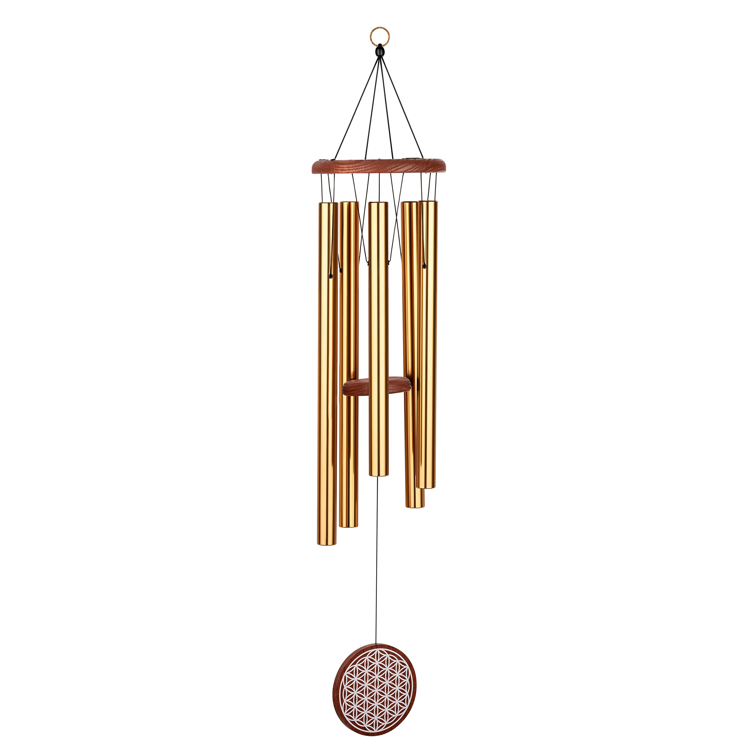 Sonic Energy Meditation Chime – 90 cm, Bronze, Flower of Life – Windspiel mit 5 Klangstäben, 432 Hz – Dekoration für Innen- und Außenbereich (FOLMC36B)