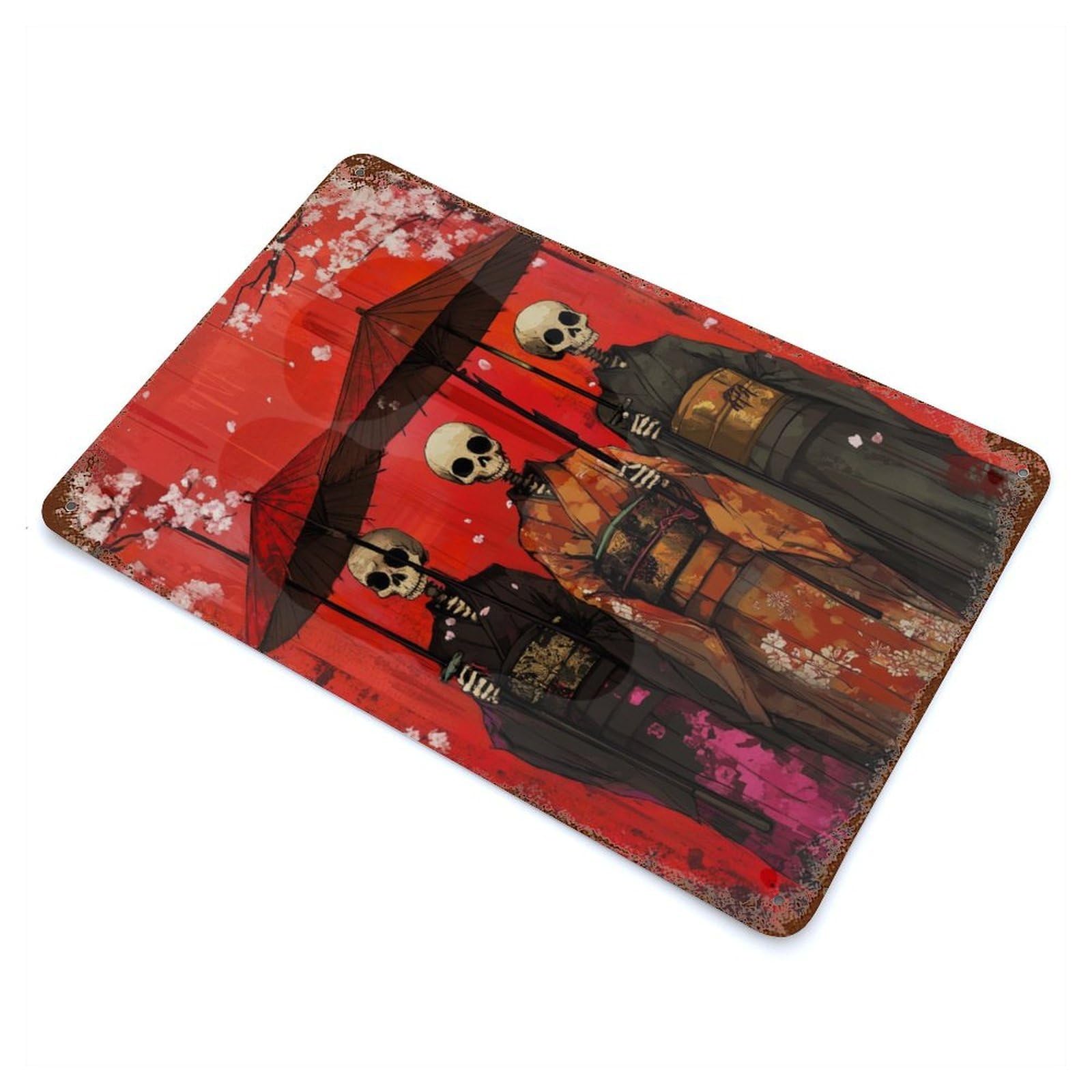 Skeletal Geishas 11.8"x7.9" Rusty Metal Tin Sign, Farmhouse Wall Decor for Office, Studio And Wall Decor