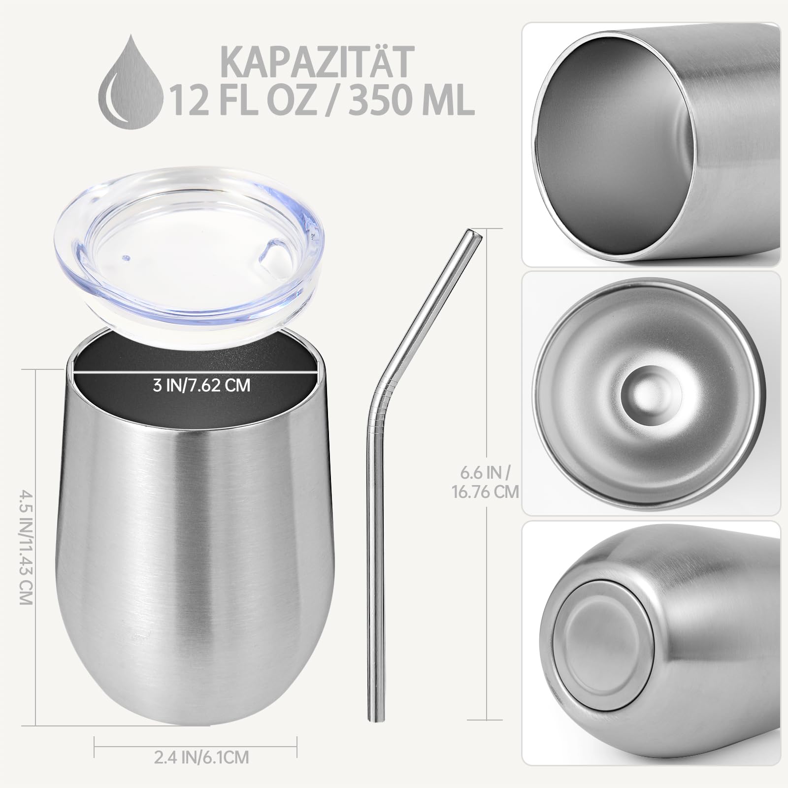Volhoply 12oz Edelstahl Weinbecher mit Deckel Bulk 8 Pack,Doppelwandige Vakuum stiellose Weingläser,Wiederverwendbare Metall Reise Kaffeebecher mit Strohhalm,Isolierte Tassen Geschenke (Mix,8)