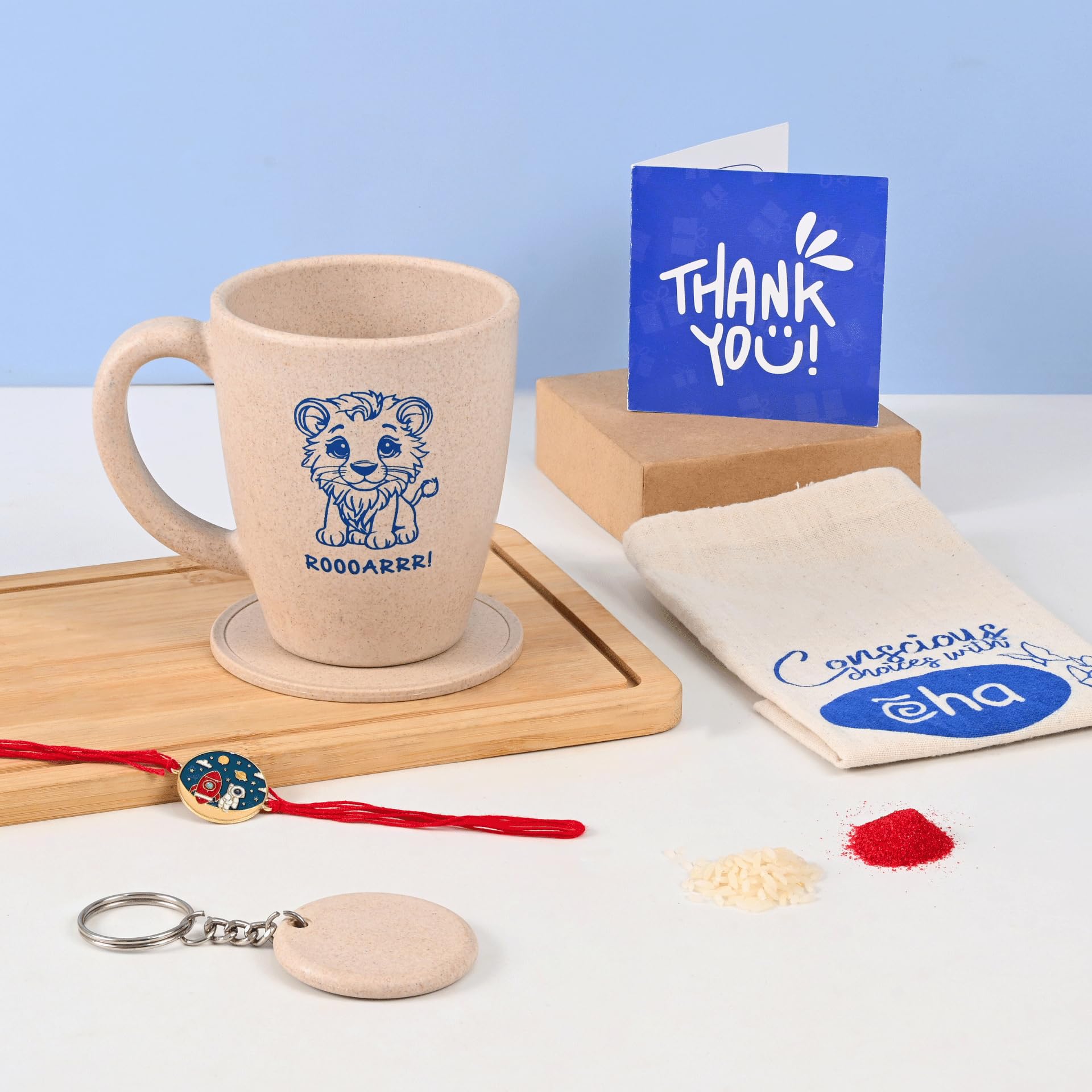 Eha Earth Friendly Space Rakhi for Kids Made with Rice Husk |Rakhi Set of 1 | Rakhi Gift for Brother | Printed Mug & Rakhi Hamper | Gift for Rakshabandhan