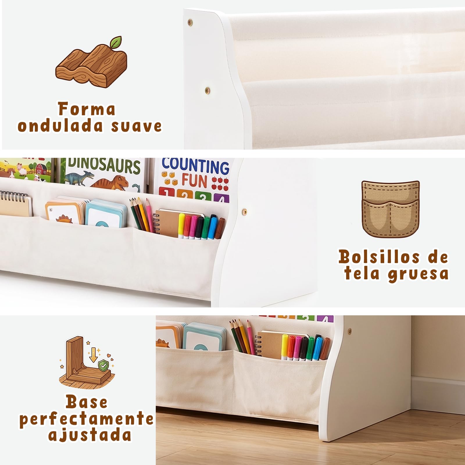 COSYLAND Estantería Libros Infantil Librería Frontal 4 Bolsillos de Tela