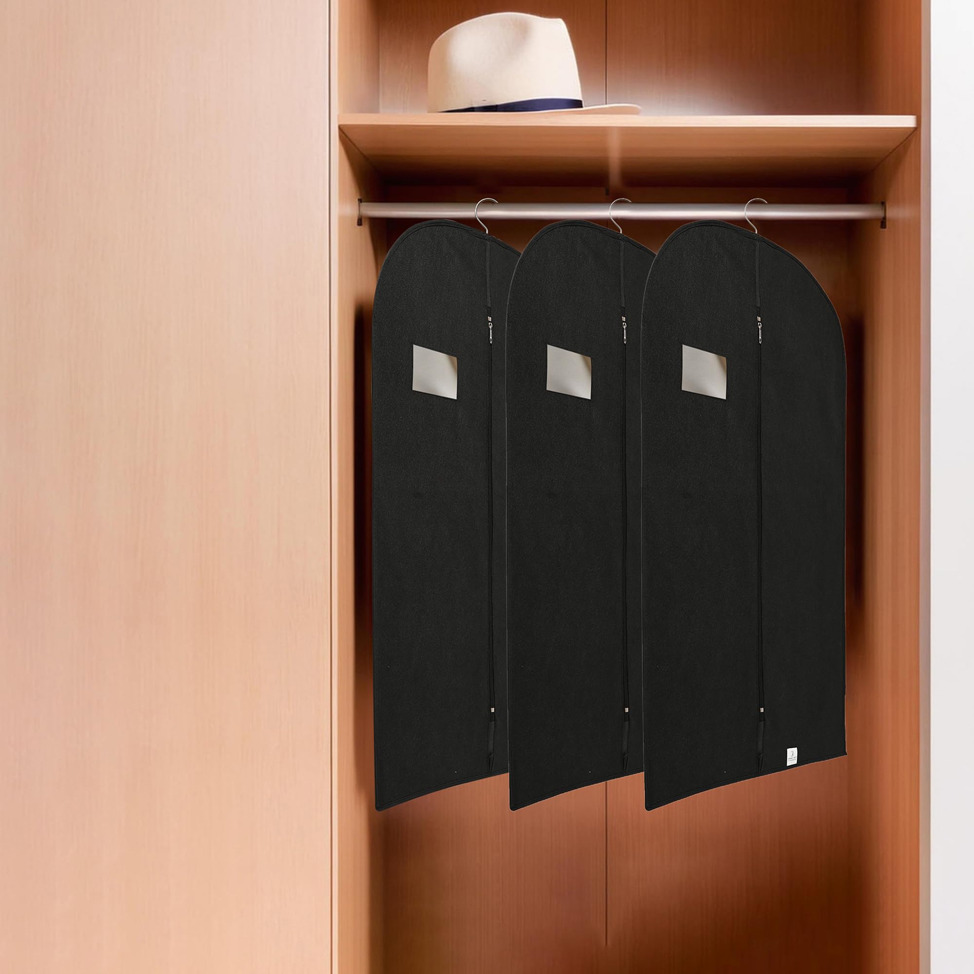 Kuber Industries Paquete de 6 fundas para blazer | Fundas de traje con cremallera para mujeres y hombres | Bolsa de abrigo a prueba de polvo para ropa, chaqueta | Cubierta lisa | Negro