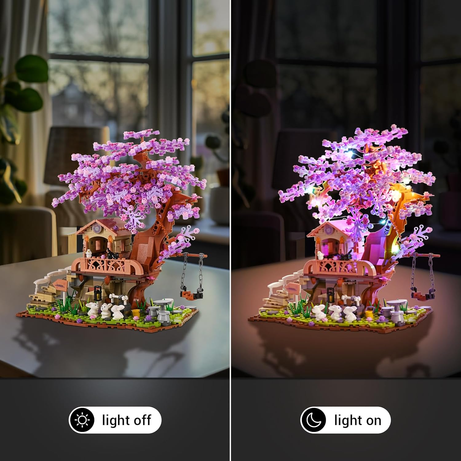 JOJO&Peach Cherry Blossom Garden Building Set with LED Light, Friends Flower House Bonsai Tree Model Sets for Kids, Easter Gift Toy for Girls Boys Girlfriend Mom Wife 8 9 10 12+(841 Pieces)