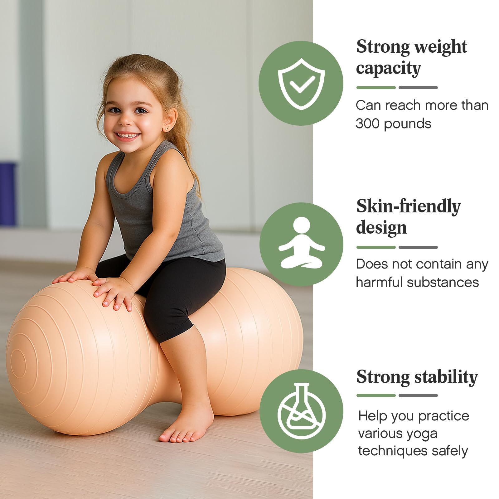 Jexine Lot de 3 balles d'exercice Anti-éclatement en Forme de cacahuète – Balle d'équilibre de Yoga pour la Maison, la Gym, la Grossesse, Le Travail et la physiothérapie, Comprend 1 Pompe, 3 Options | Balle de yoga avec pompe, convient pour l'entraînement
