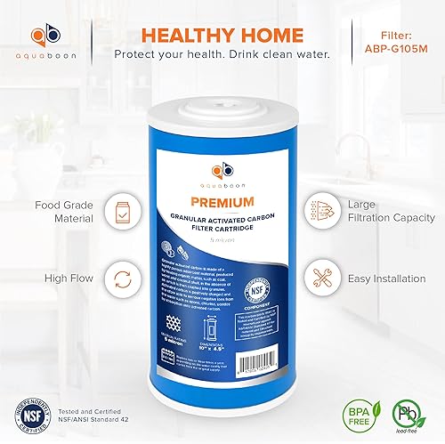 Miniatura 4 de Aquaboon Cartucho de filtro de agua de carbón activado granular de 5 micras de 10 x 4.5 pulgadas, repuesto de filtro de agua para toda la casa,