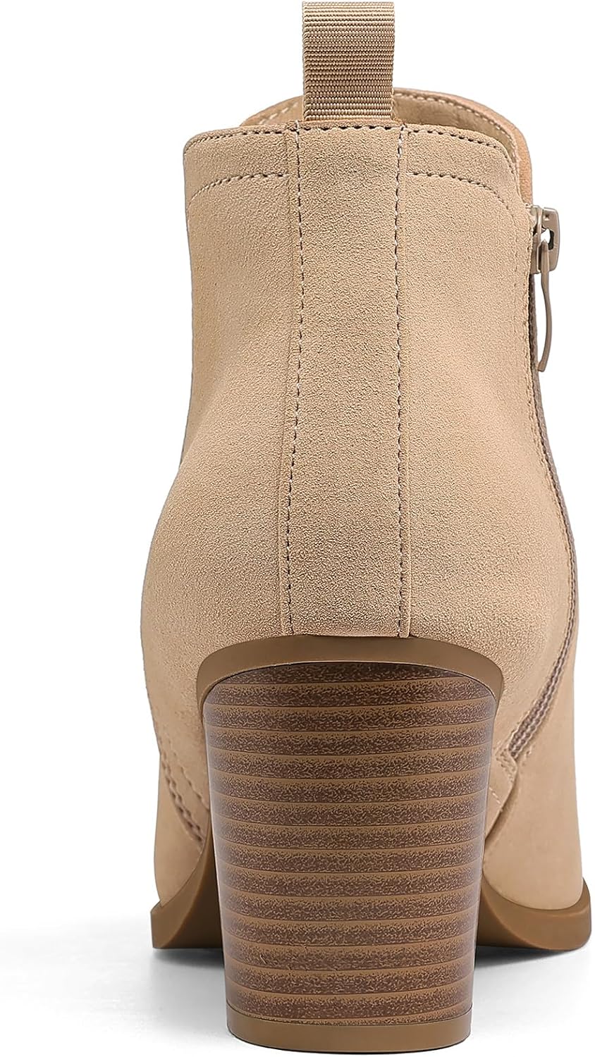 mysoft Women's Ankle Boots V Cut Side Elastic Panel Stacked Chunky Heel Booties with Side Zipper - Image 3