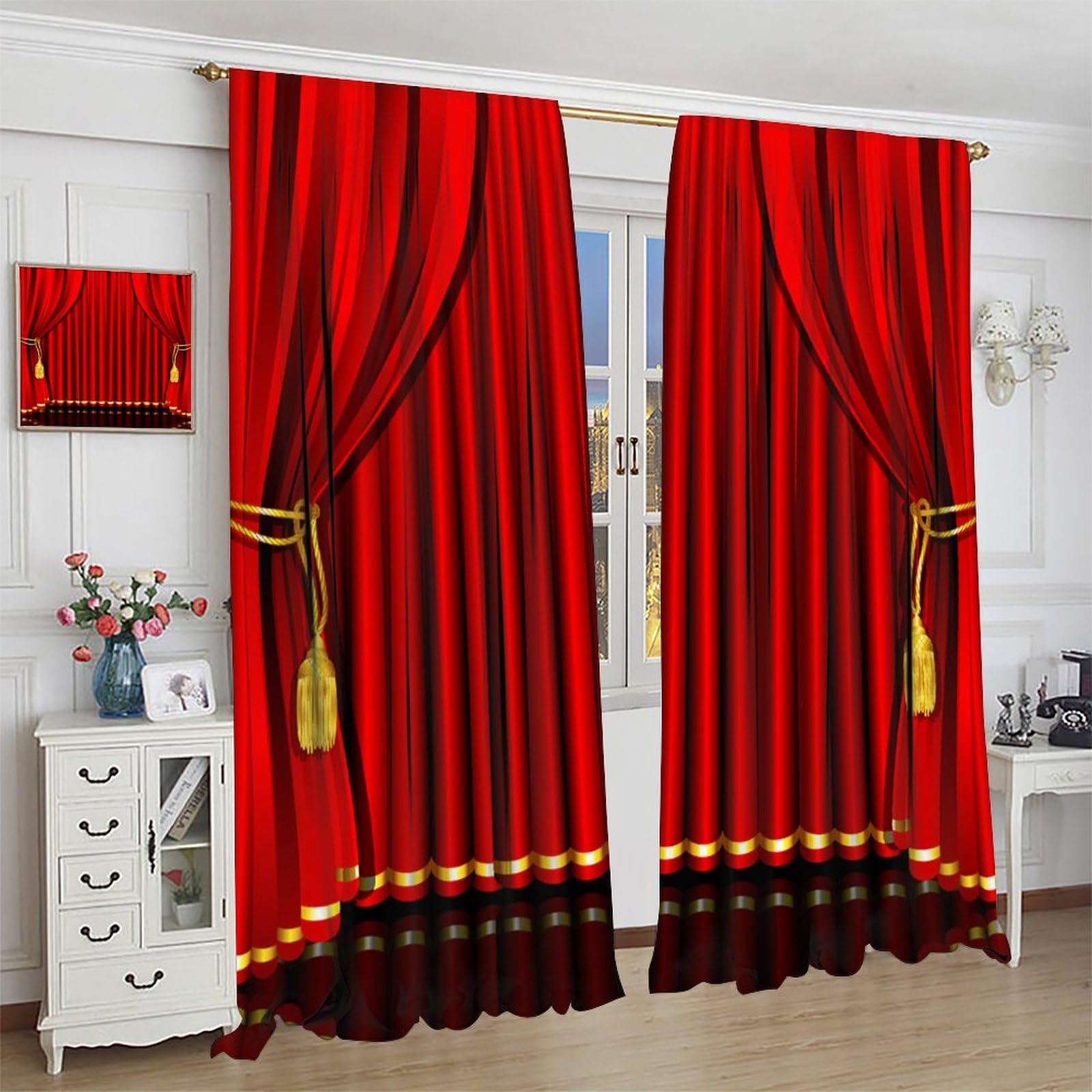 Cortinas de teatro, espectáculo, concierto y teatro, cortinas rojas para ventana de dormitorio, sala de estar, 132 x 213 cm