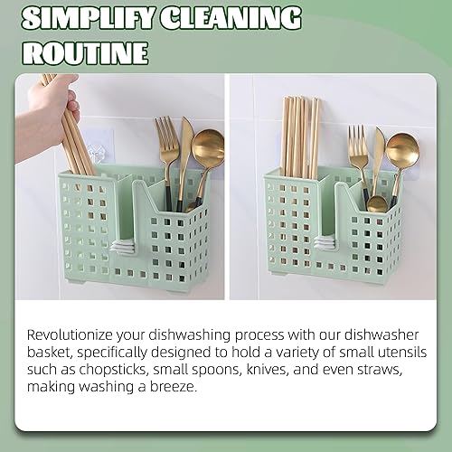 Miniatura 3 de TonGass Paquete de 2 cestas de lavavajillas verde menta para palillos de paja, cesta universal para utensilios de lavavajillas para artículos