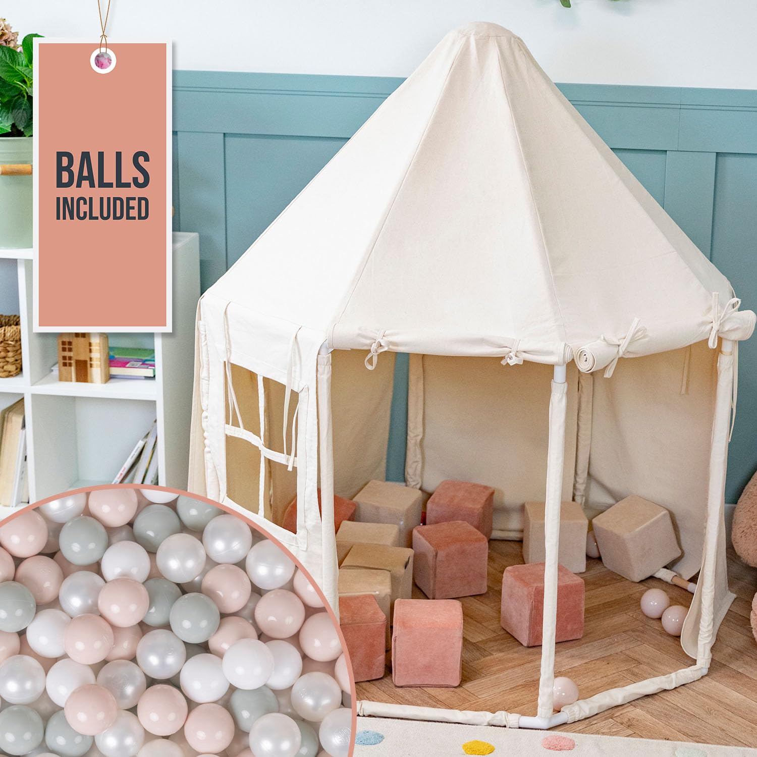 KiddyMoon Play Tent For Kids Pavilion With 100 Balls Playhouse Cotton Fabric Indoor Outdoor Use Foldable Design Easy Assembly And Storage Perfect For Play
