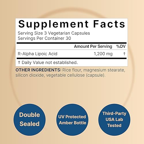 Miniatura 2 de NatureBell Ácido R-alfa lipoico, 1,200 mg, 90 cápsulas vegetales R-ALA estabilizado puro solo Alta absorción y soporte antioxidante Sin S-ALA
