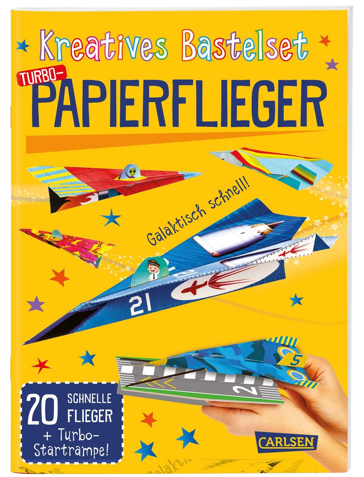 Bastelset für Kinder: Kreatives Bastelset: Turbo-Papierflieger: 20 schnelle Flieger + Turbo-Startrampe | Das Bastelkit mit bunten Faltvorlagen, Anleitungen und Flugtipps