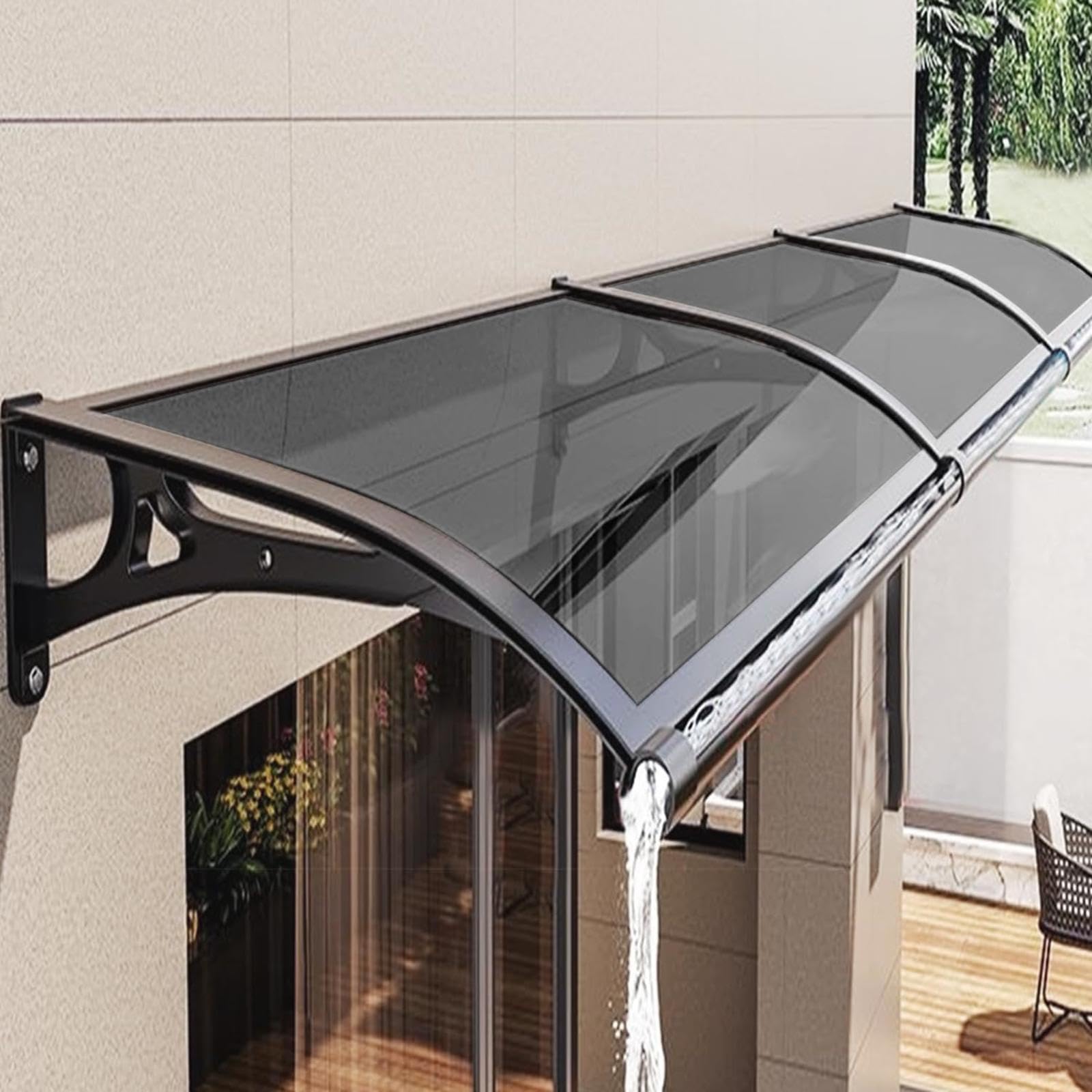 LWJSOCP Outdoor Polycarbonate Canopy Awning Aluminum & PVC Window Shelter Large Rain Cover Weather Protection A4 Size 60x300cm & Stylish Design