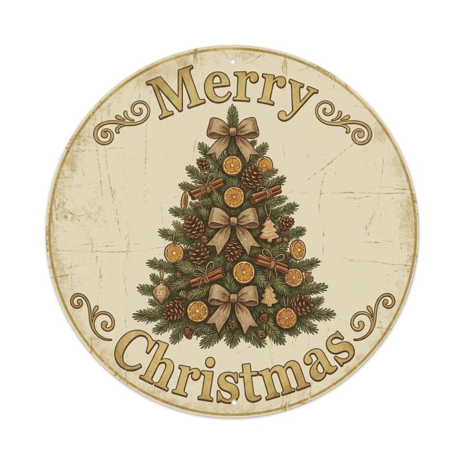 Merry Christmas Tree Farmhouse Rustic Metal Tin Sign