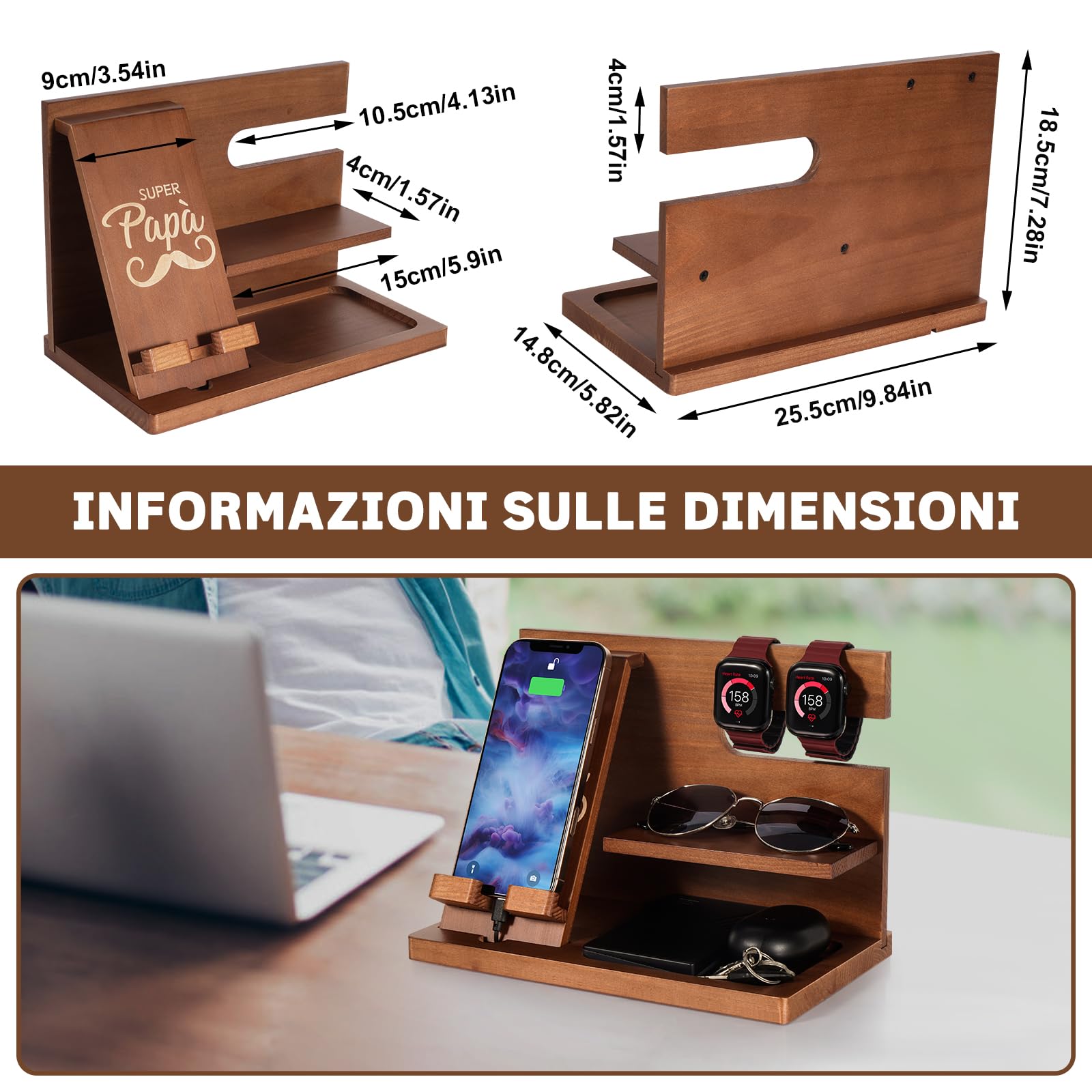 Prezent na Dzień Ojca dla taty, drewniana stacja dokująca do telefonu, stolik nocny, organizer, prezent urodzinowy, biurko, stacja dokująca, drewniany, prezent dla męża, prezent na Boże Narodzenie
