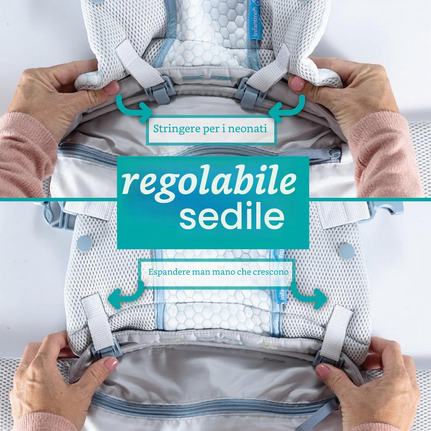 Infantino Staycool - Marsupio convertibile 4 in 1, comoda tasca portaoggetti, design ergonomico, adattabile per gli anni, legame a mani libere per neonati e bambini da 3,63 a 18,14, grigio