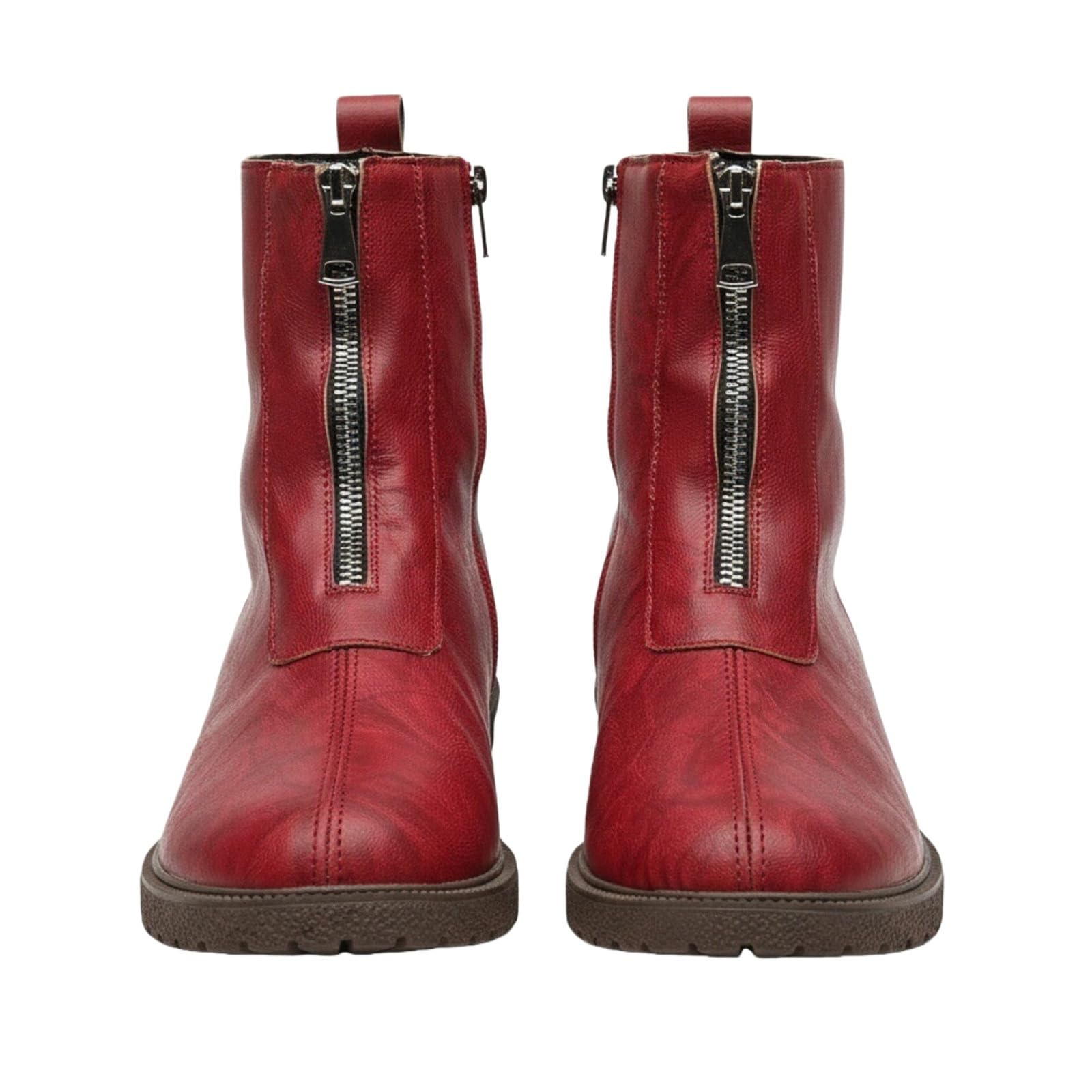 Womens Leather Ankle Boots Front Zip Chunky Platform Round Toe Block Heel Booties Casual Mid Calf Snow Boots
