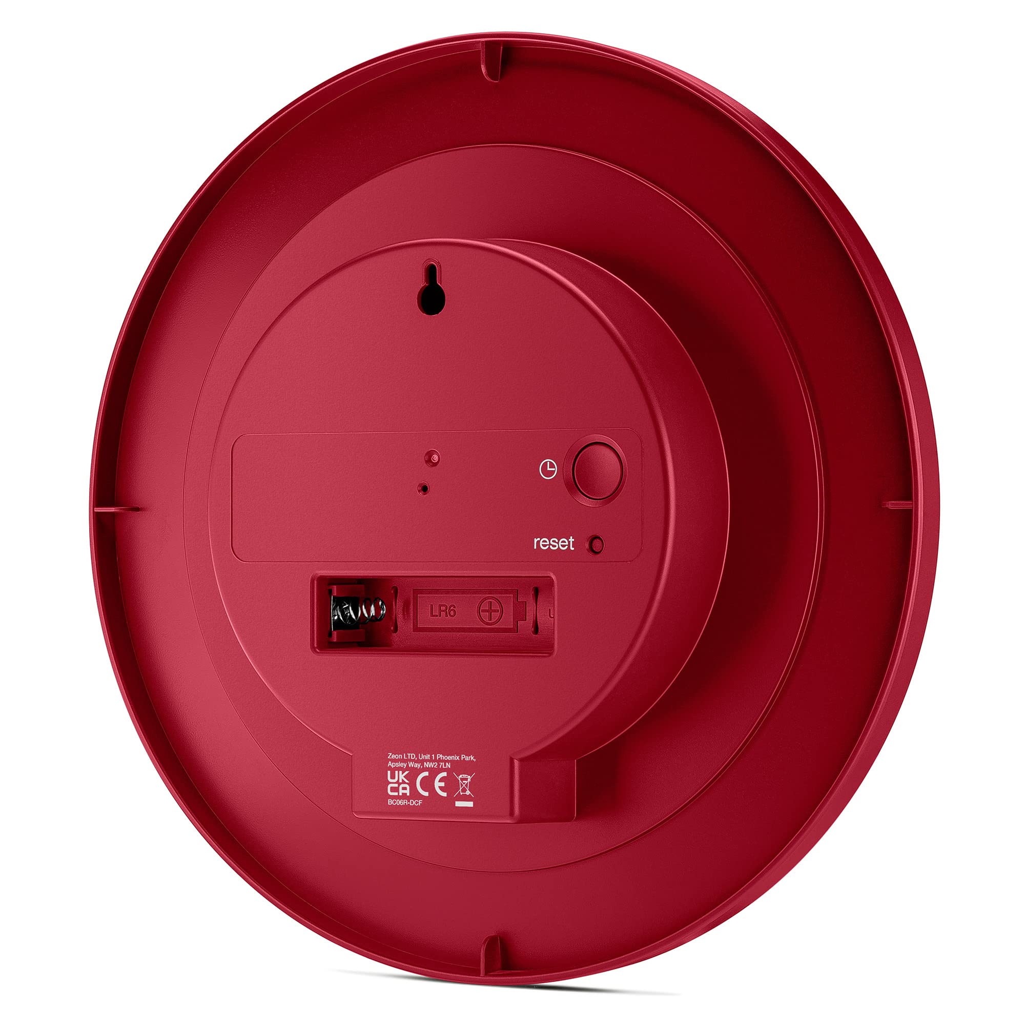 Braun Klassische Funkwanduhr Mitteleuropäische Zeitzone (MEZ/GMT+1) mit ruhigem Uhrwerk, leicht lesbarem Zifferblatt mit 20 cm Durchmesser in Rot, Modell BC06R-DCF.
