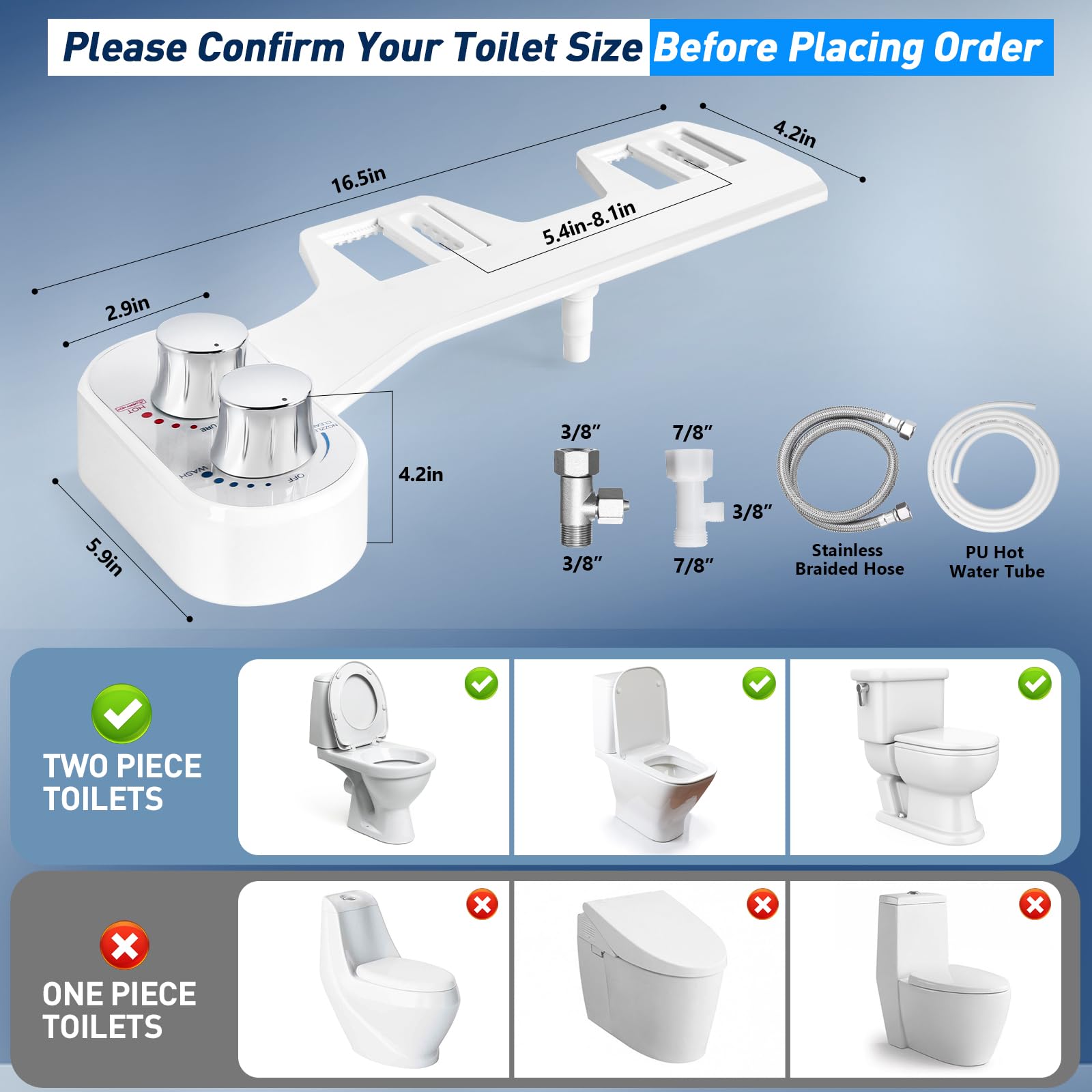 Upgraded Hot Cold Bidet Attachment - Front Rear Wash Adjustable Water Pressure with Self-Clean Retractable Single Nozzle Non-Electric — view 5