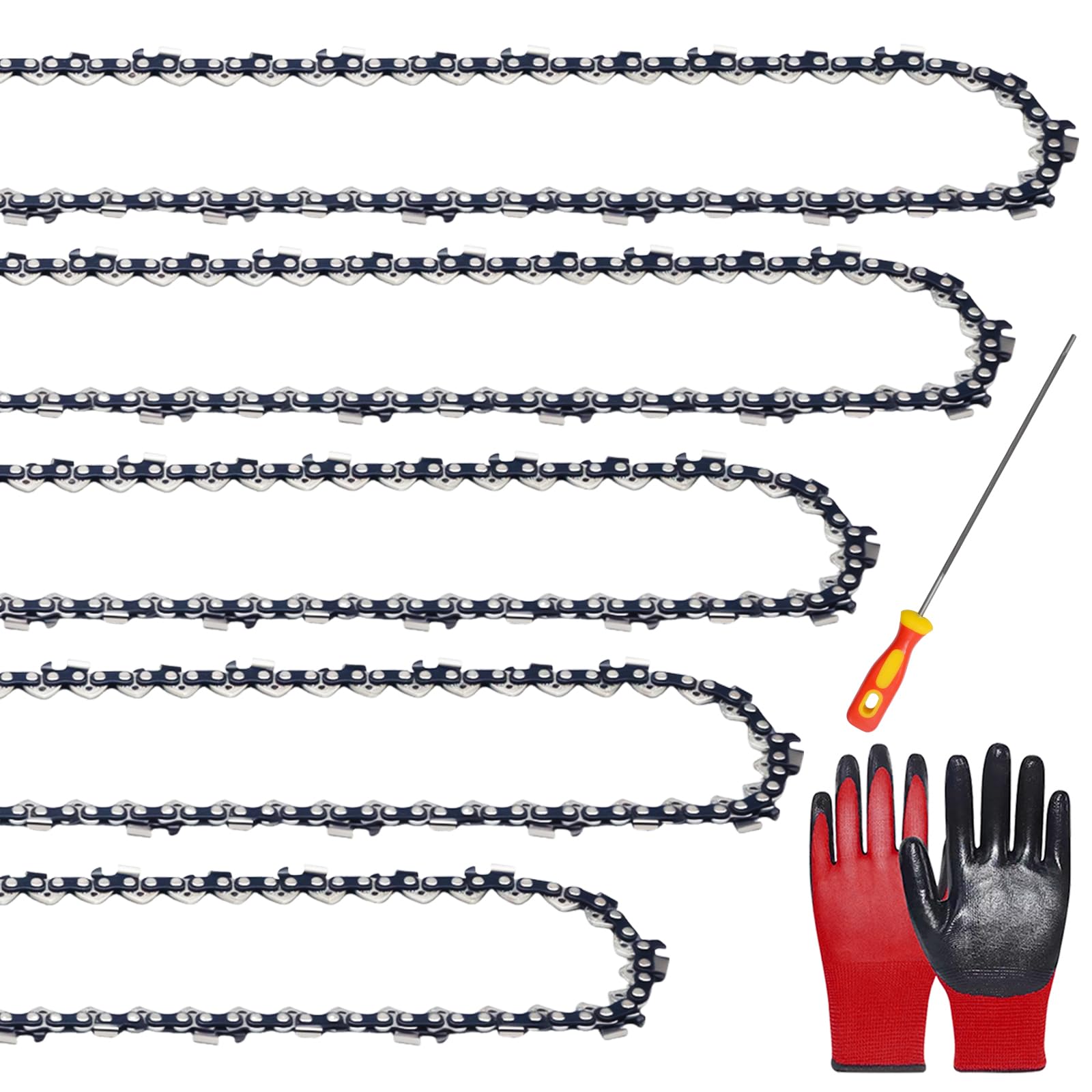 Paquete de 5 cadenas de motosierra de 20 pulgadas, paso de 0.325 pulgadas, calibre de 0.58 pulgadas, 76 eslabones de transmisión, repuesto para Husqvarna, repuesto para Stihl, incluye guantes