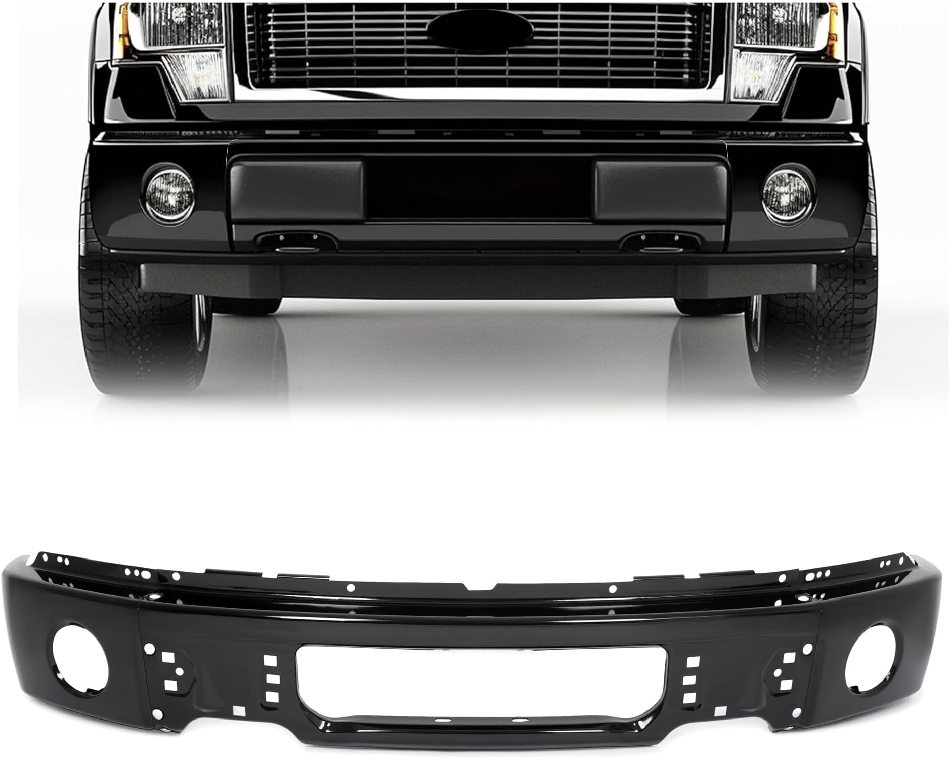 HECASA 3Pcs Front Bumper Face Bar Compatible with 2009-2014 Ford F150 W/O Fog Light Holes Replacement for 9L3Z17757DPTM FO1002413 Electrophoresis Black w/Fog Light Holes Steel Unassembled