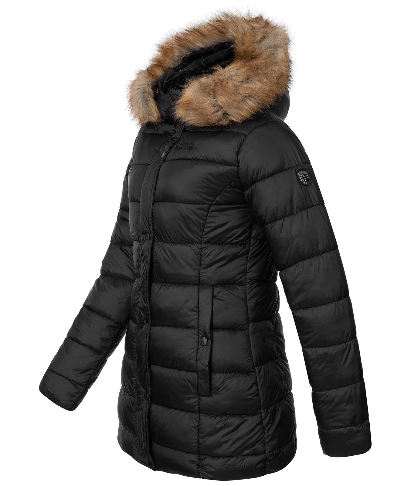 Geographical Norway Damen Winterjacke Parka Damenjacke Damenmantel Wintermantel Damen Jacken Outdoorjacke Warm Kunstfellkragen Gefüttert D-458 Schwarz M