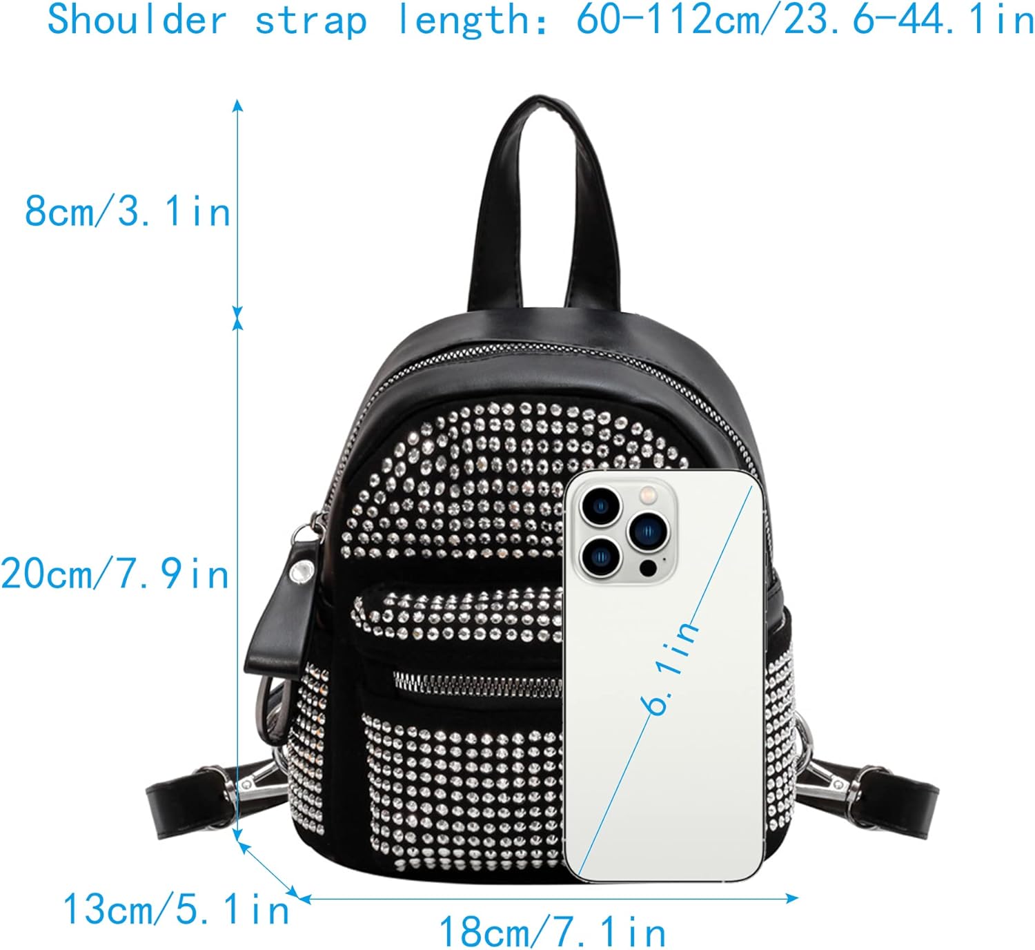 Mini Rhinestone Black Backpack Purse Chic Crystal Purse for Women Lady