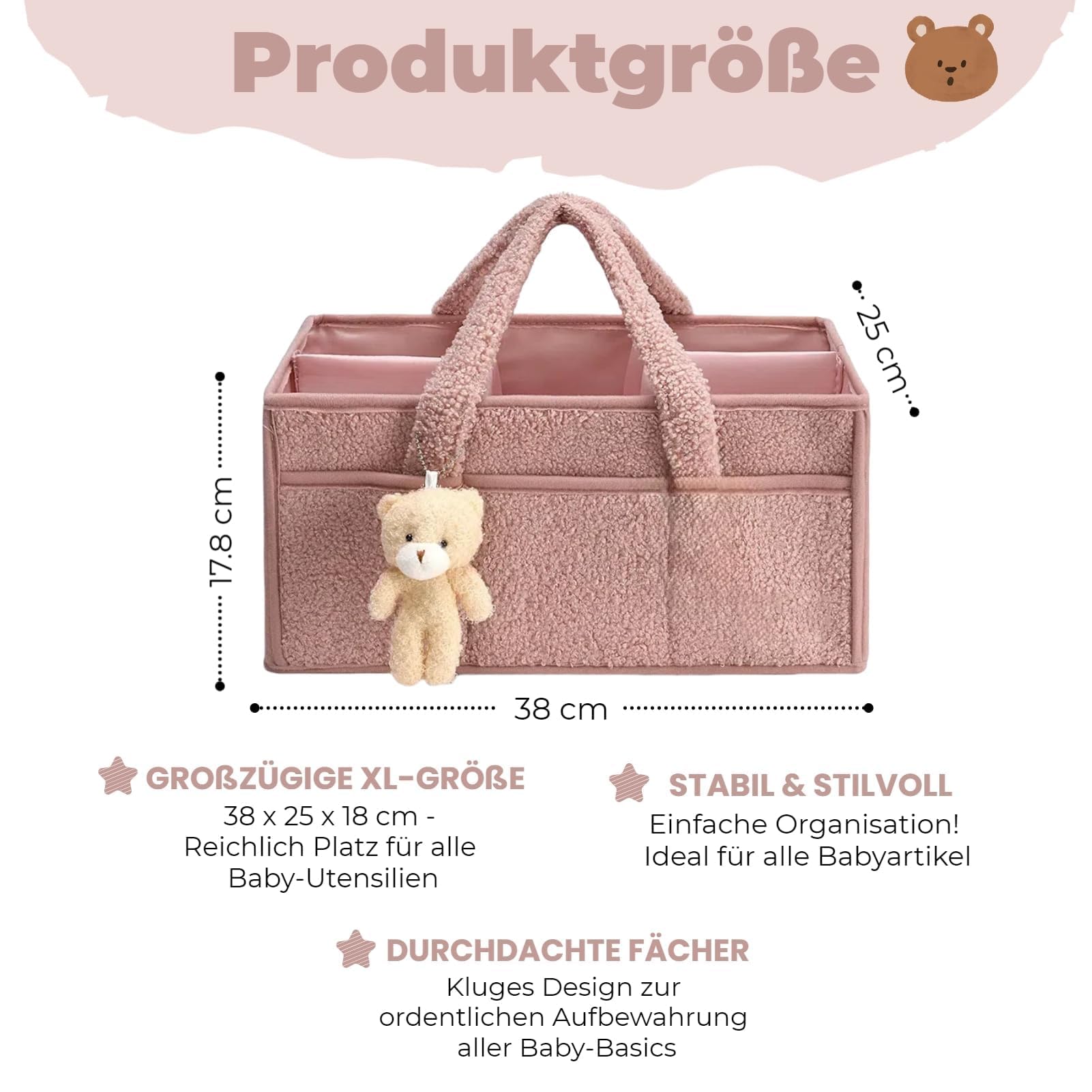 Générique Panier Rangement Bébé, Rangement Couches Bebe, Panier Naissance Organisateur Bebe, Portable, Feutre, Compartiment Amovible (Rose)