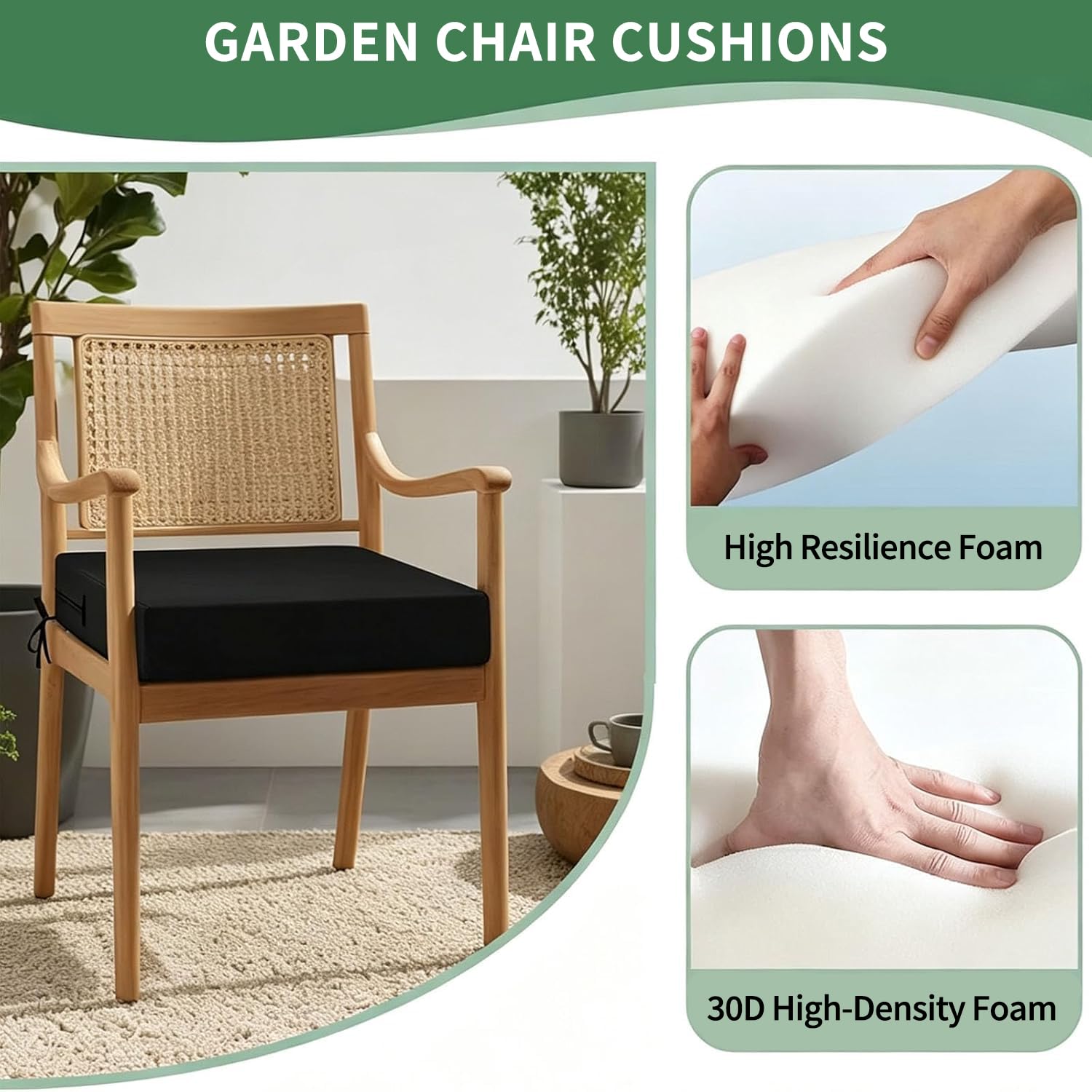 Cuscini per Sedie Da Esterno per Mobili Da Giardino, 50x55x5cm, Cuscino Imbottito in Schiuma Ad Alta Densità con Lacci E Fodere Rimovibili, Cuscino per Seduta Da Esterno Impermeabile, Grigio Chiaro