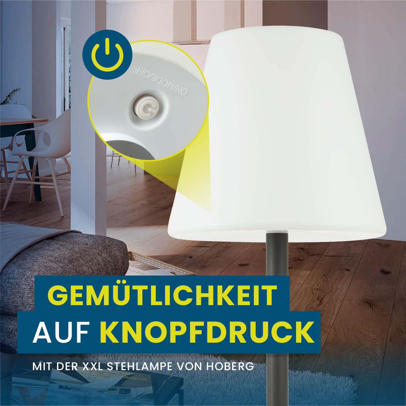 Hoberg XXL-Stehlampe für In- & Outdoor | 1,87 M große Lampe mit 3 einstellbaren Lichtintensitäten | Stimmungsvolle Standleuchte im zeitlos-modernen Design | IP-44 Wasser geschützt [schwarz, weiß]