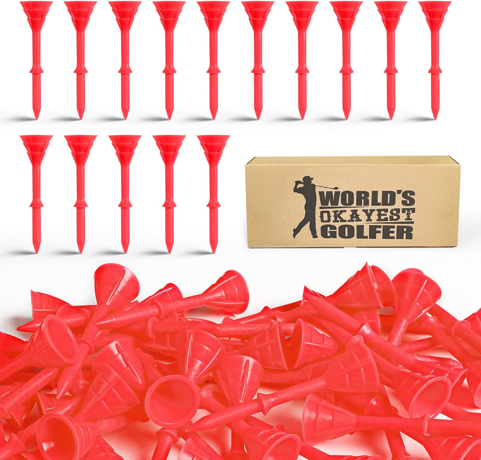 Unbreakable Golf Tees Plastic 3 1/4 inch Value 50/100 Pack, Low Friction & Low Ball Spin Long Tees to Improve Distance & Accuracy, Durable Tees with Assorted Colors to Practice