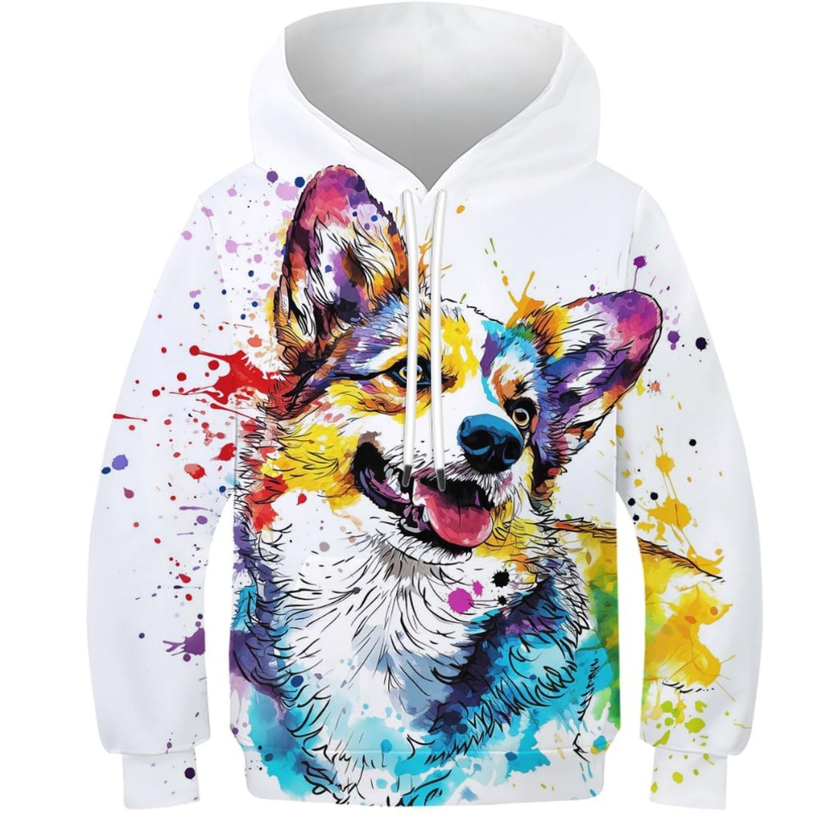 DHBANEIOK Teen Girl Boy Corgi Kids Hoodie 3D Printed Pullover Jumper Hooded Sweatshirt with Pockets 10-12Y