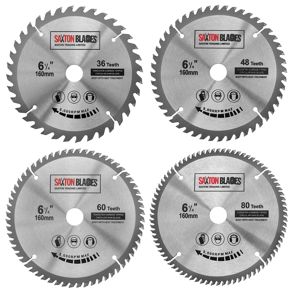 4X Saxton TCT lames de scie circulaire pour le bois 160 mm x 20 mm (16 mm bague) for Festool TS55 Bosch Makita Pack D