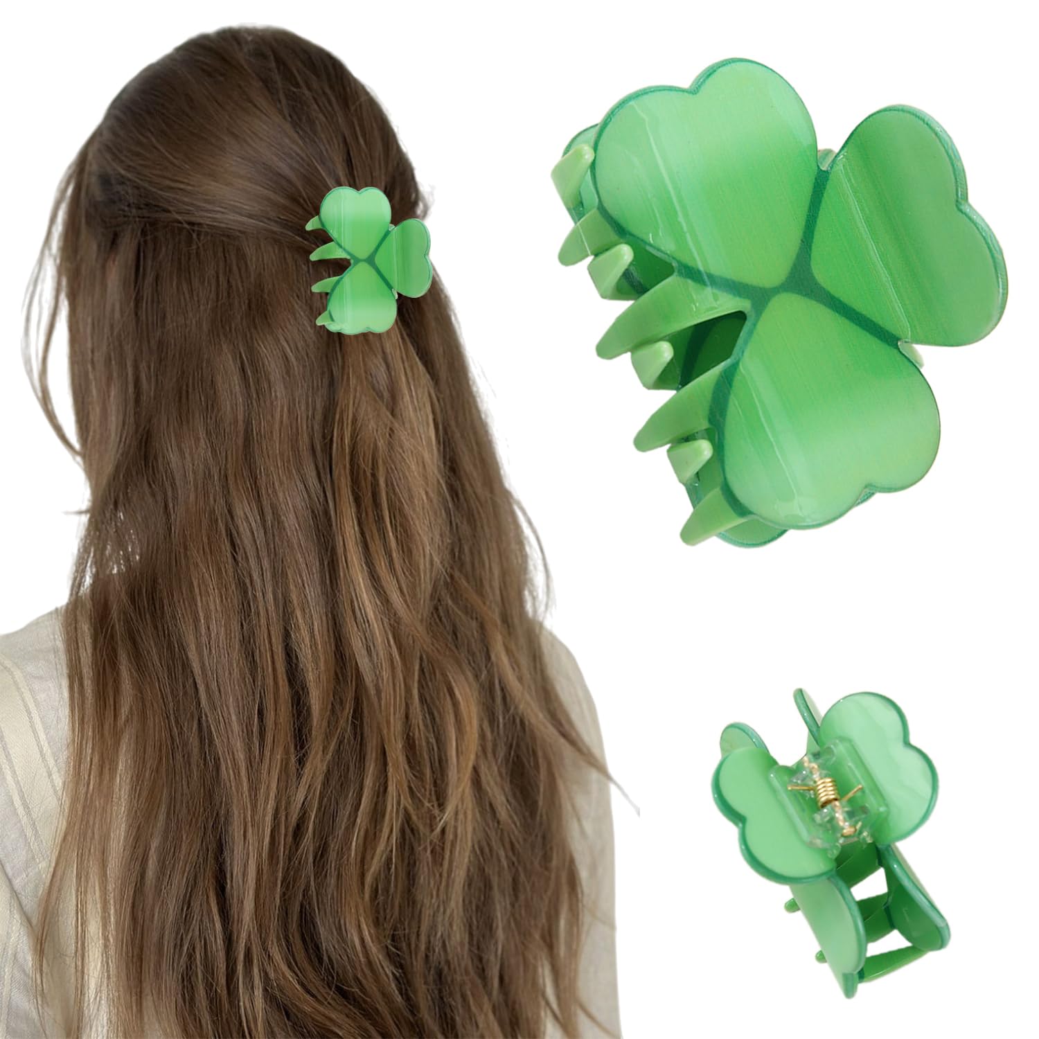 View 1 of 1Pcs St. Patrick's Day Hair Clips for Thin Hair Lucky Clover Hair Claw Clips Irish St Patricks Day Hair Accessories Shark Clip Small Shamrocks Hair Barrettes for Women Holiday Party Styling