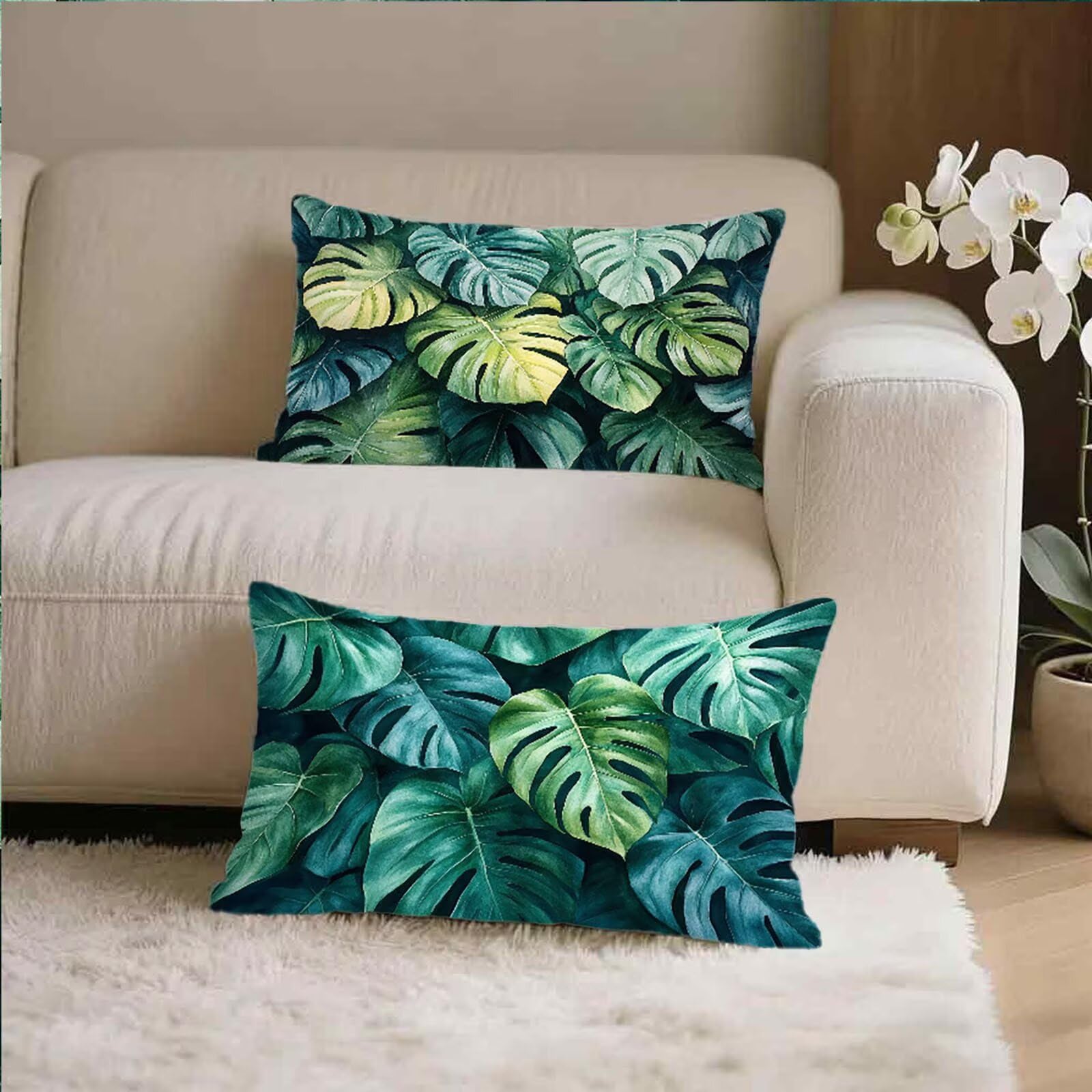 Federe Cuscino 60x80 Set di 2, Verde Federe Cuscini Divano Lino, Rettangolari Copricuscini 60x80cm Con Cerniera Invisibile, Copricuscino per Camera Letto Casa Decorazioni Regalo, Nordico L-6100
