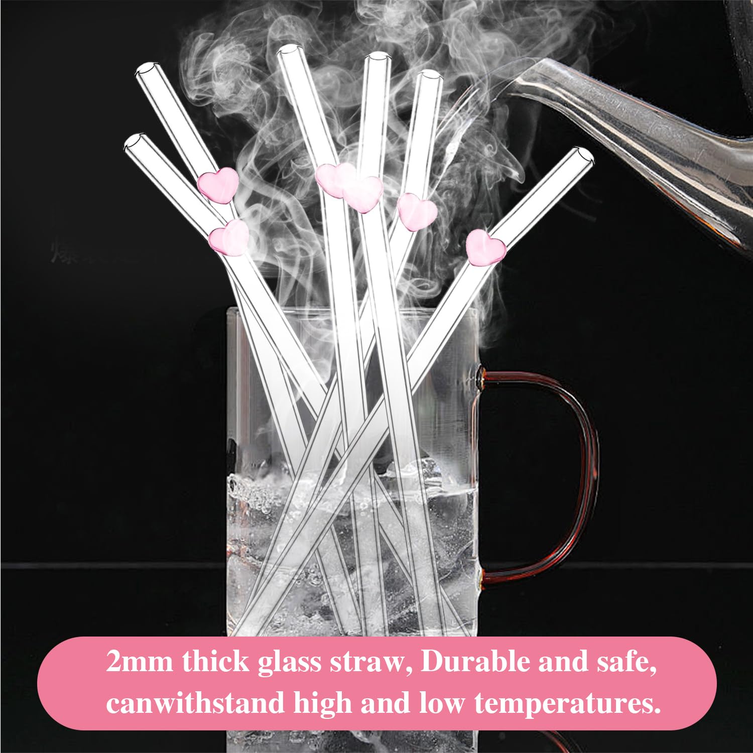 6 PCS Glass Straws with Different Charms, Cute Reusable Straws with 2 PCS Cleaning Brush - Image 4