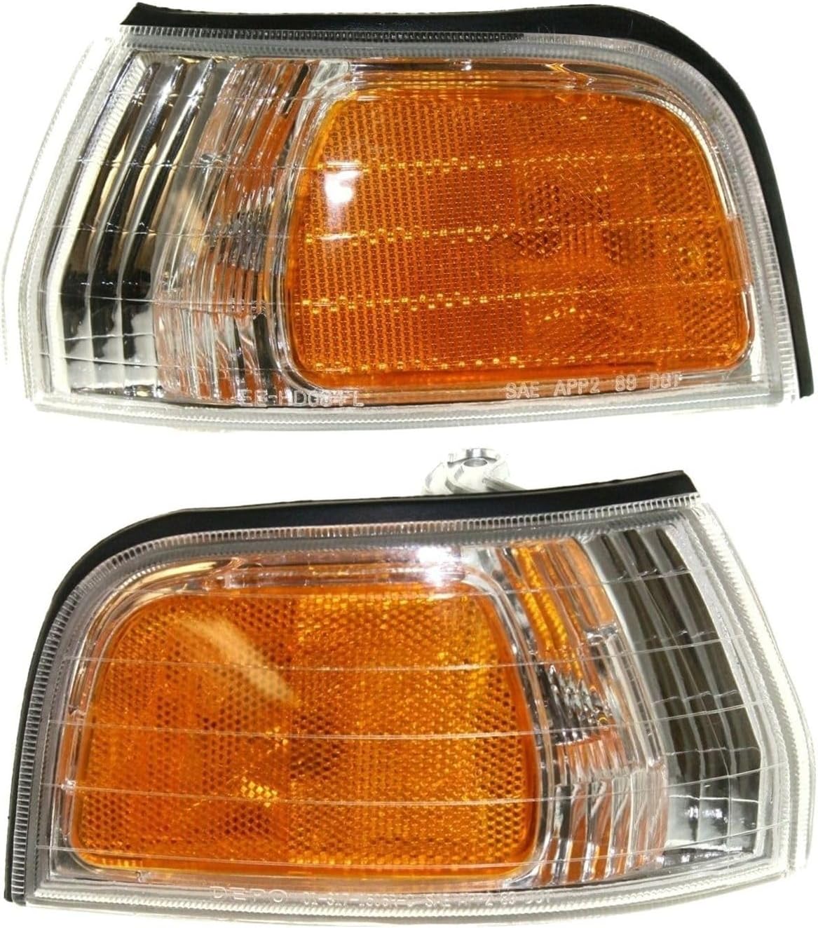 Turn Signal Light Set of 2 Left + Corner Plastic Lens Clear Amber Incandescent Bulb for Honda for Accord DX/EX/LX 1992-1993
