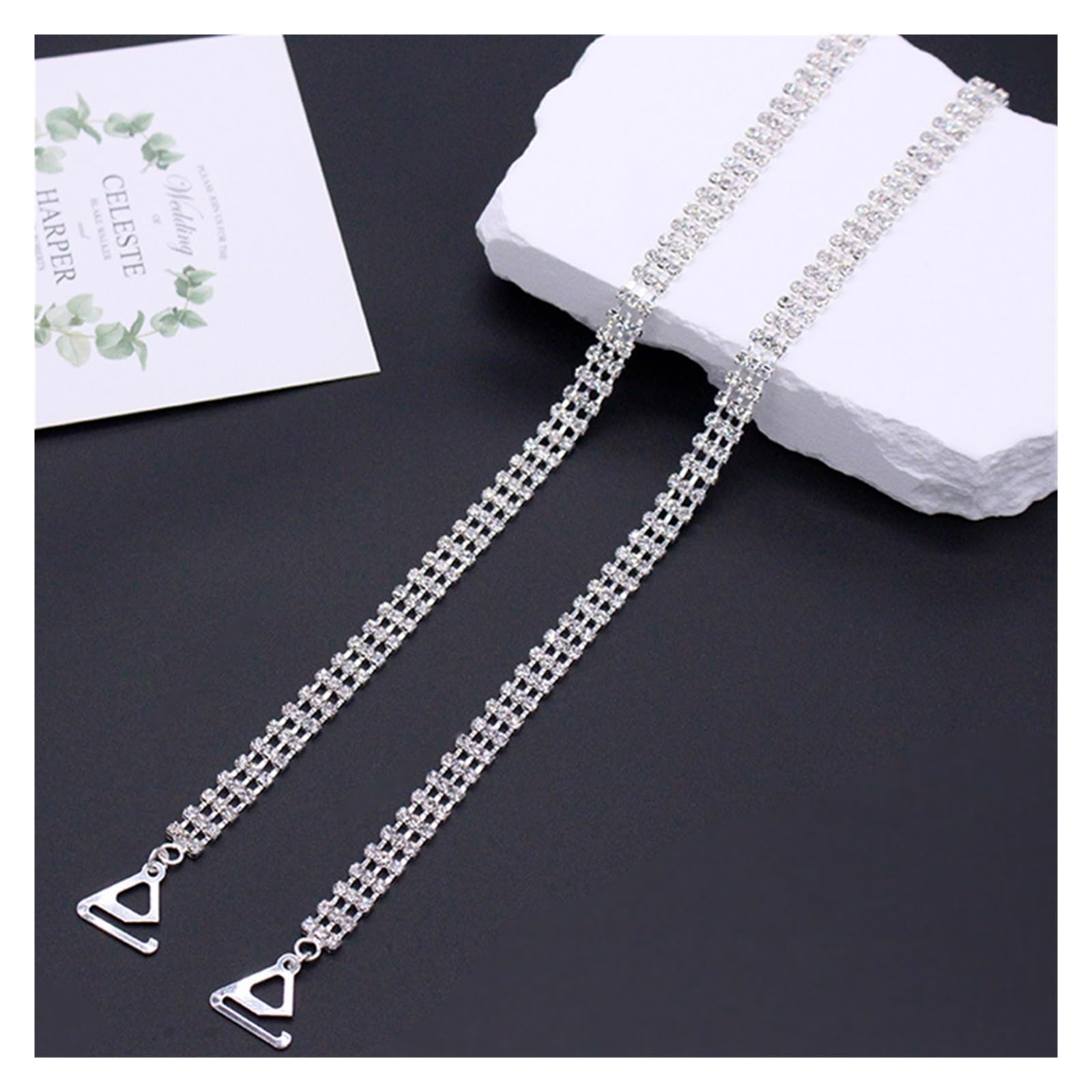 YGMNQAL Shoulder Straps Crystal Underwear Metal Bra Non-Slip Sexy Invisible Cool Women Strap For Decor(A-silver,2.2cm hook)