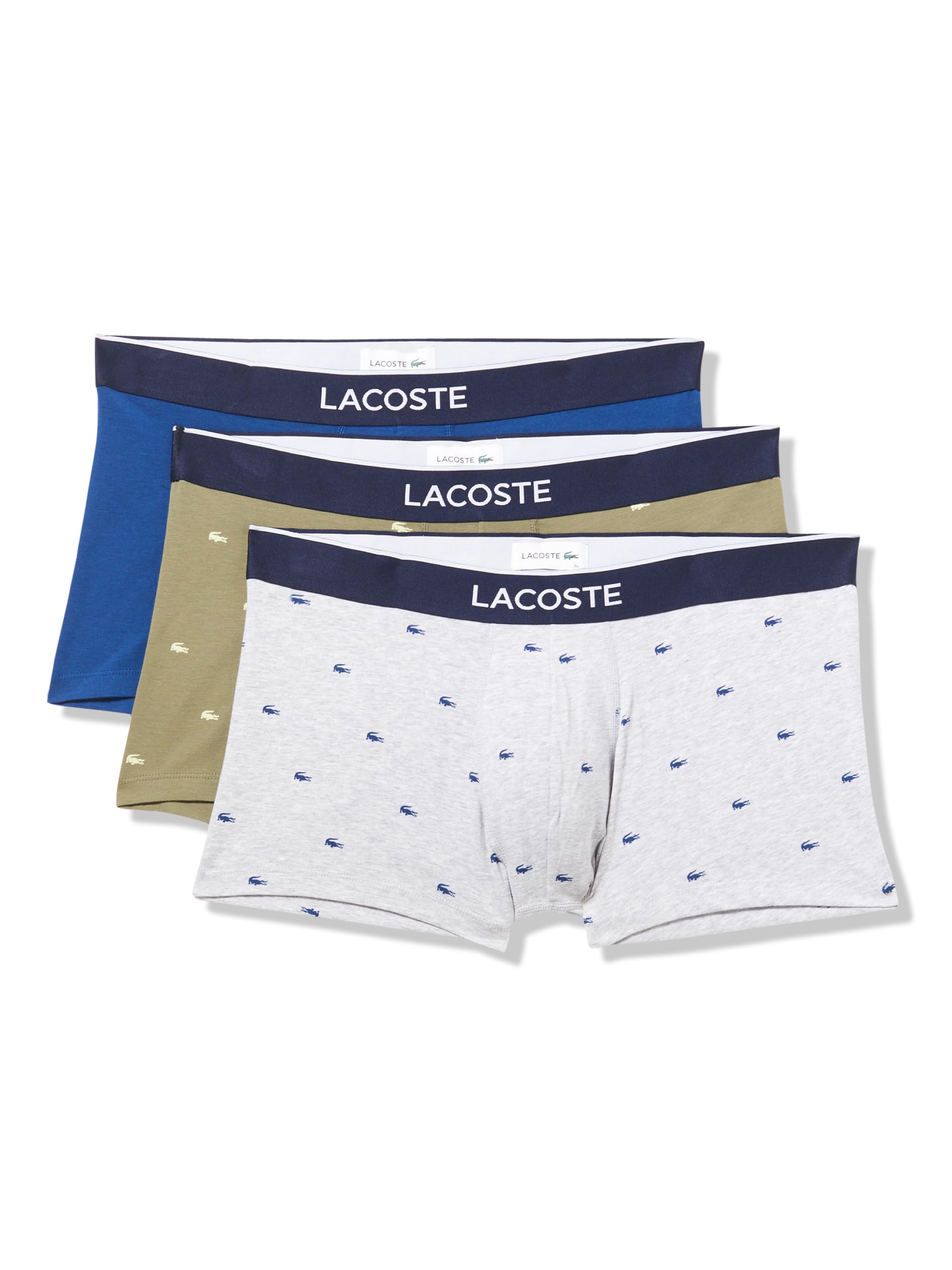 Lacoste Men's Cotton Stretch Mini Croc Print Trunks, 3-Pack