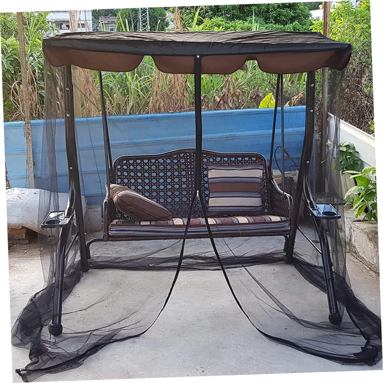 ibasenice Mosquitera para Columpio Doble de Patio Malla Negra de Poliéster, Alta Elasticidad y Cierre de Cremallera, Fácil Instalación para Actividades al Aire Libre