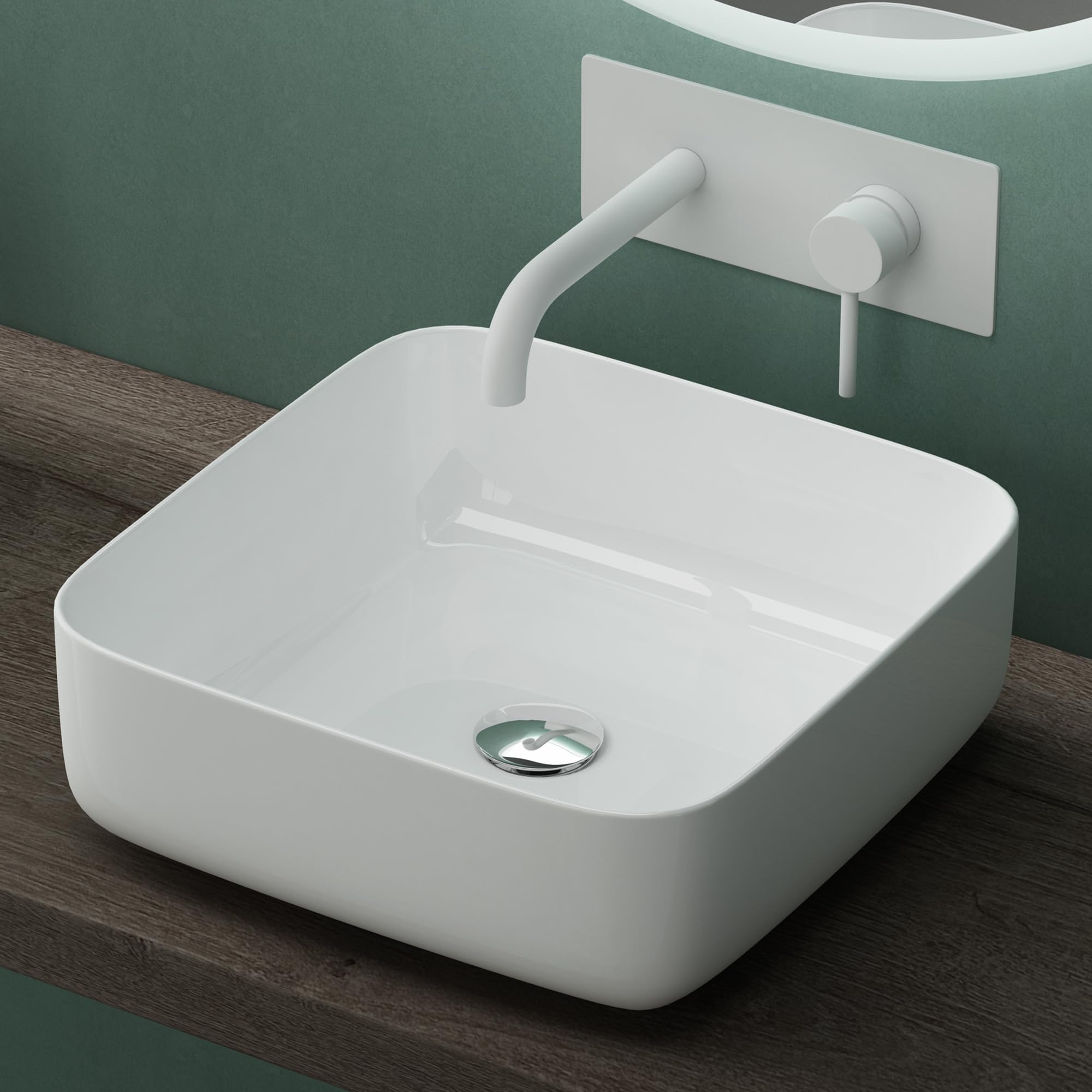 Mai & Mai Vasque Carrée à Poser 38,5x38,5x14cm Blanc sans Trop-Plein | Lave Mains, Céramique, Format Compact pour WC d'Invités, Raccordement Standard, BR106