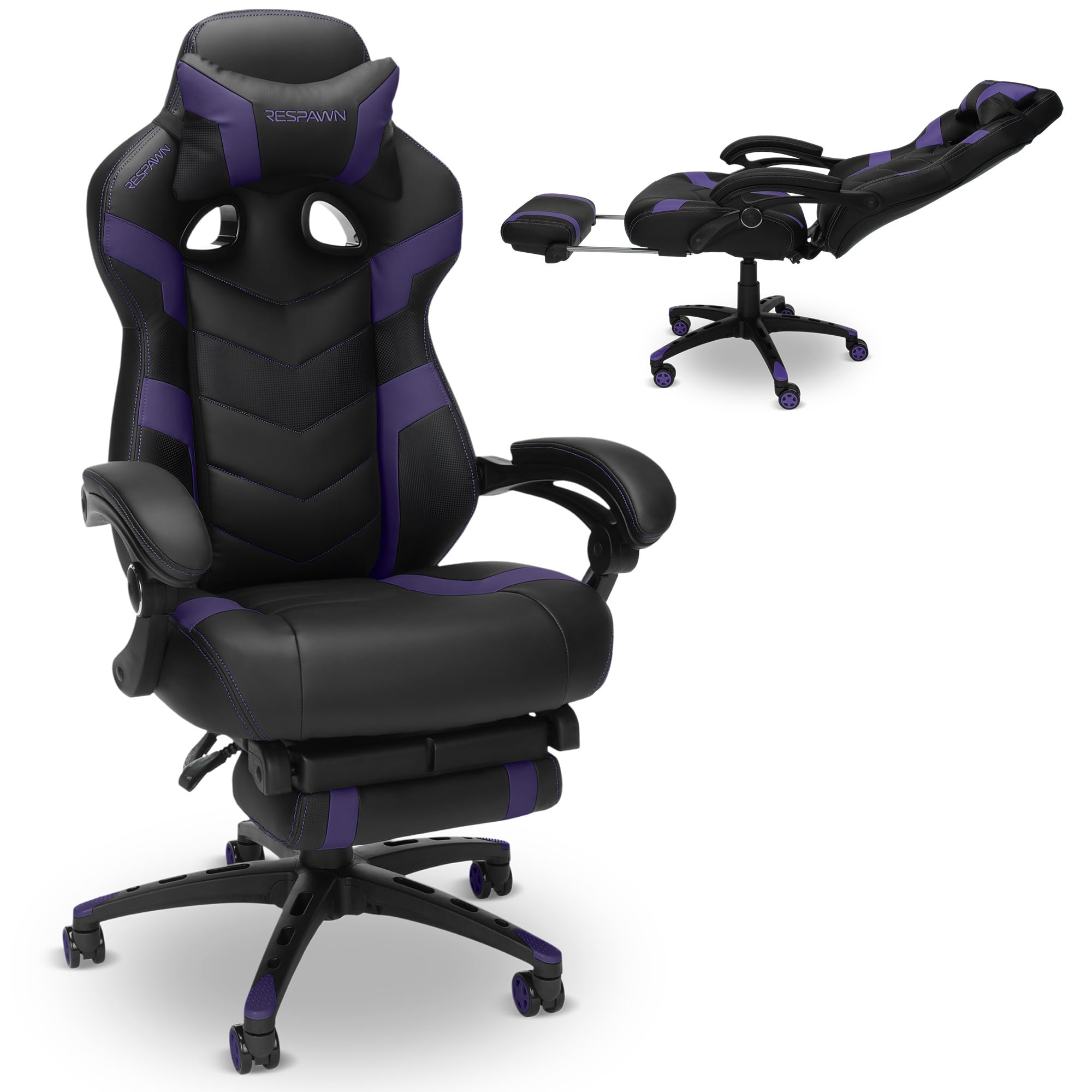 RESPAWN 110 Pro Gaming Chair - Gaming Chair with Footrest, Reclining Gaming Chair, Video Gaming Computer Desk Chair, Adjustable Desk Chair, Gaming Chairs For Adults With Headrest Pillow - Purple