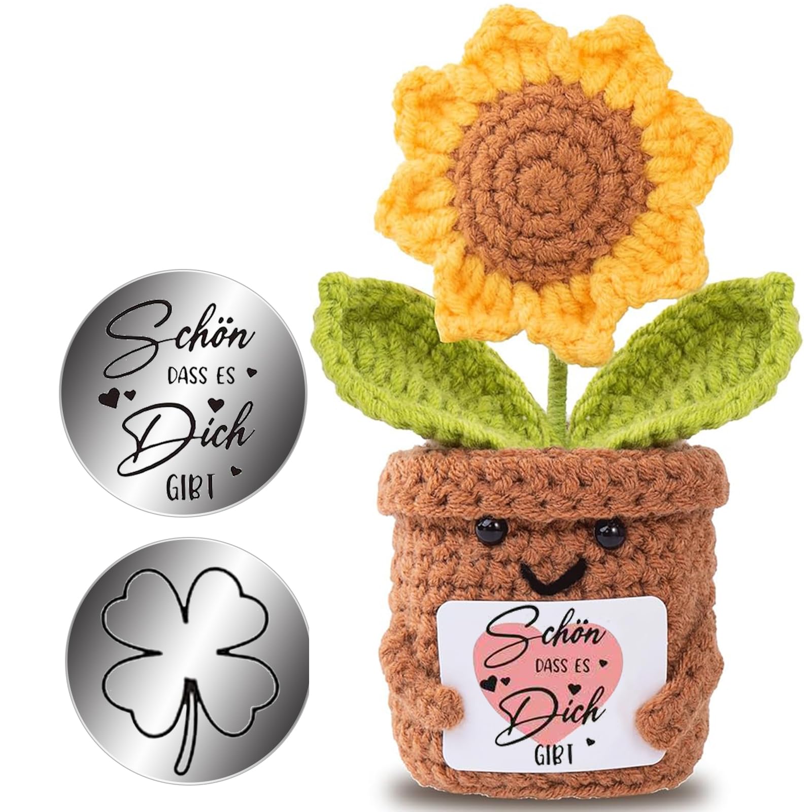 boluoboluomi Geschenke für Frauen,Sonnenblume Deutsch Glücksbringer,Beste Freundin Geschenke Dankeschön Geschenke für Kollegen und Famili Gestrickte Sonnenblume Positive Kartoffel Deutsch Ersatz