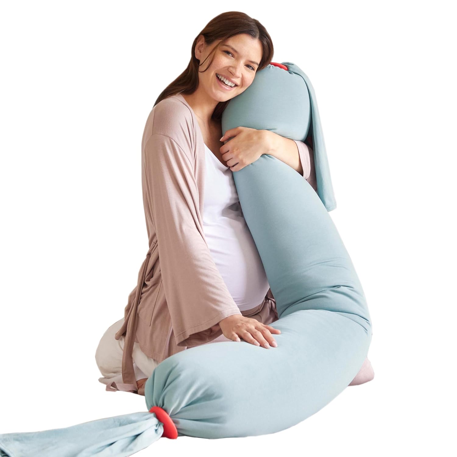 bbhugme Adjustable Pregnancy Pillow – Full Body Support for Side Sleeping – Adjustable Firmness and Shape – Supports Back, Legs, Belly, HIPS for Pregnant Women – Removable Cover – Eucalyptus