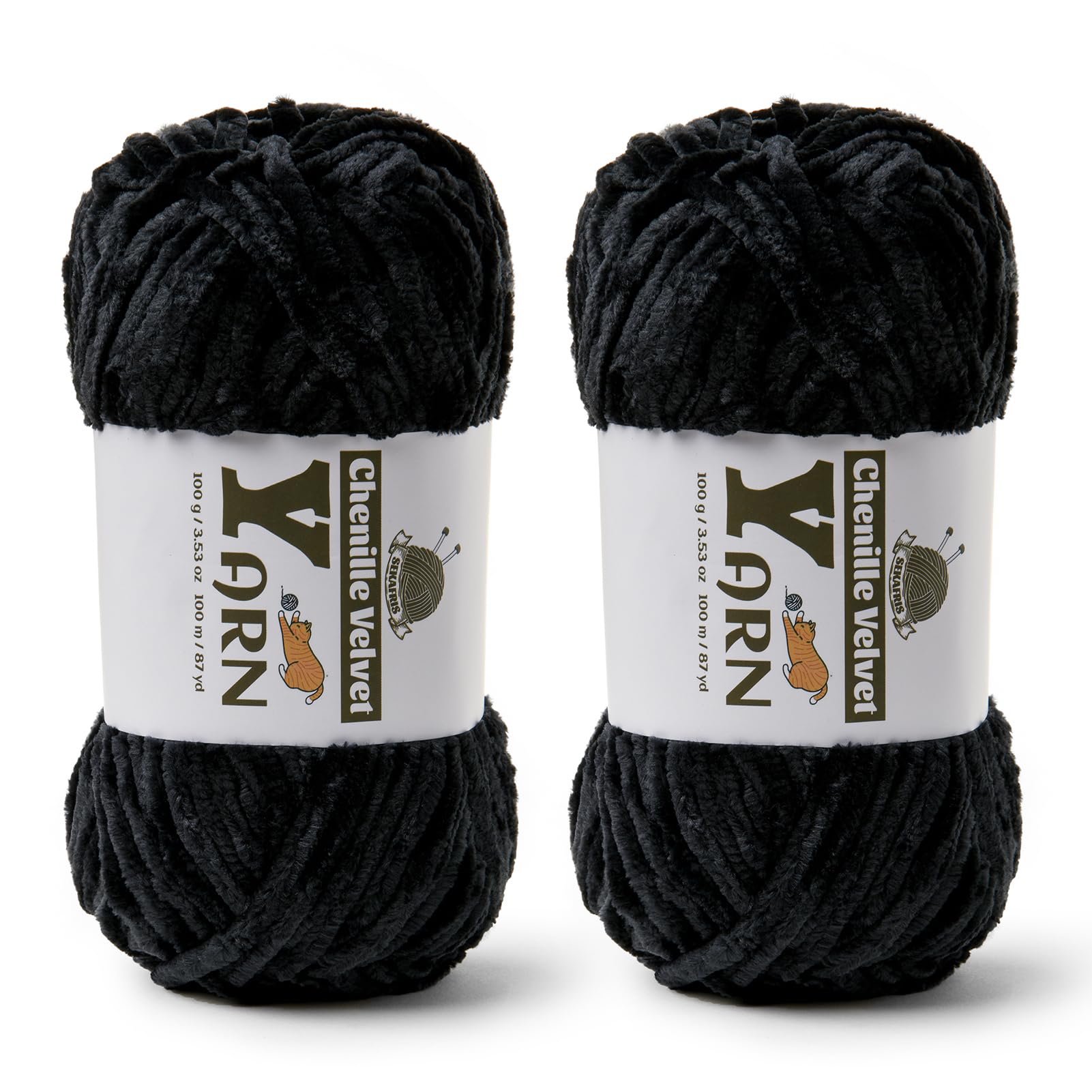 Chenille Crochet Black Yarn 2 Pack