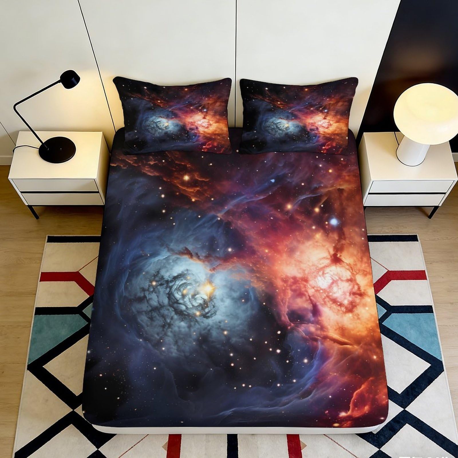 3D Printed Galaxy Starry Sky Fitted Sheet Microfiber Deep Pocket Cosmic Nebula Mattress Cover Bedroom Decor 200x200x25cm