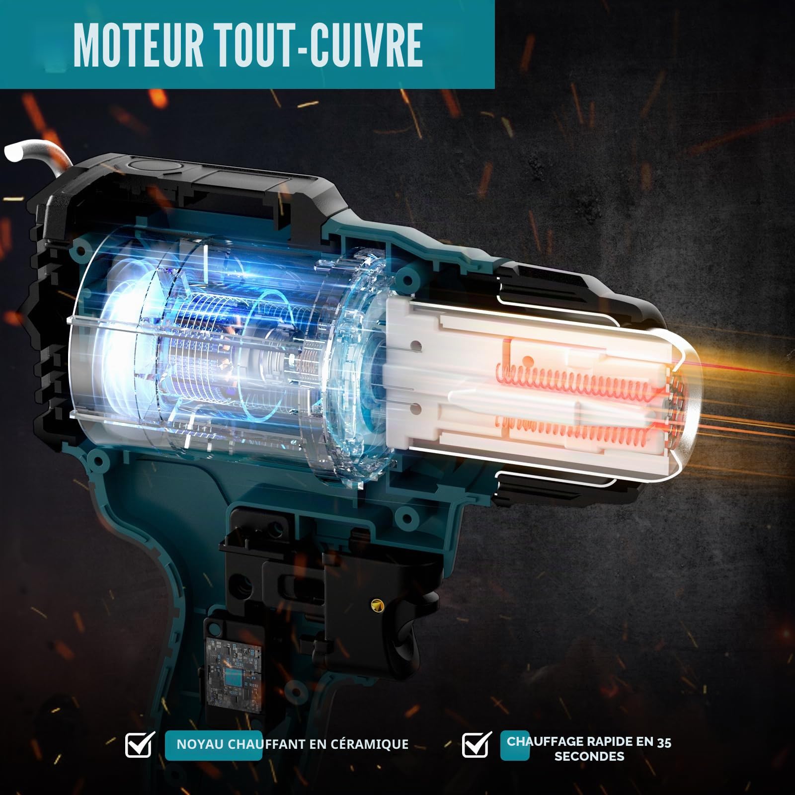 Décapeur Thermique Makita 18V Pistolet à Air Chaud Sans Fil 30-400℃ Température Réglable 4 Buses