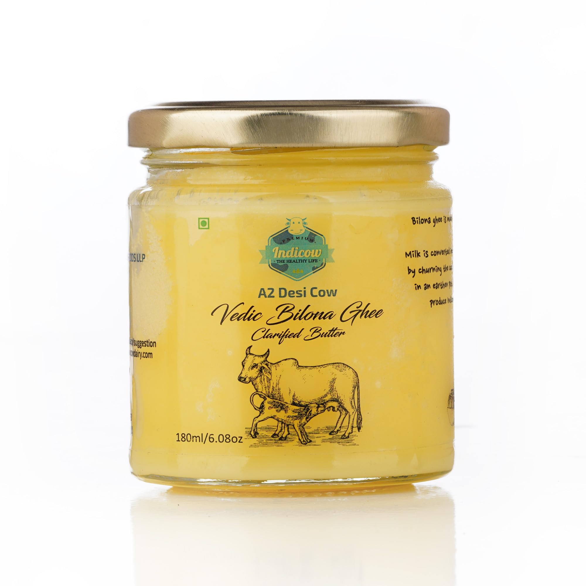 IndicowA2 Desi Cow Ghee| (180ml (6.08oz), A2 Cow Ghee (Sahiwal Cows)) | Grass Fed, Pasture Raised Clarified Butter Fat, Keto, Paleo, Lactose Free, Casein Free, Non-GMO | a2 ghee organic grass fed