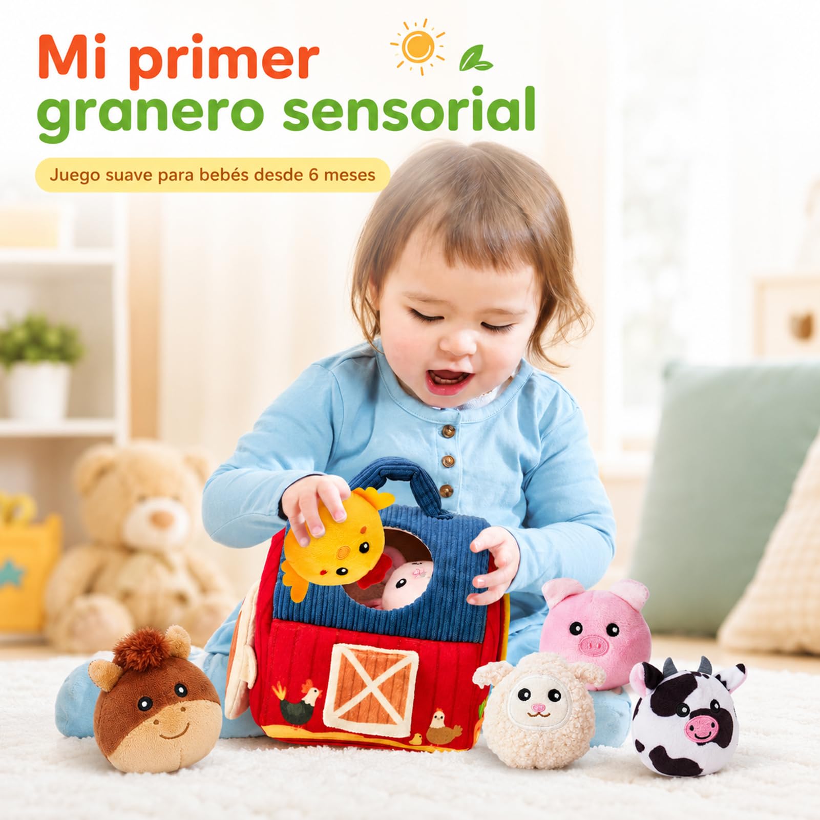 hahaland Juguetes Bebes 6-12 Meses - Animales Granja Montessori Juguetes Niños 1 año - Juguete Interactivo Sensorial Blandito Regalo Bebe 6 9 12 Meses Niño Niña